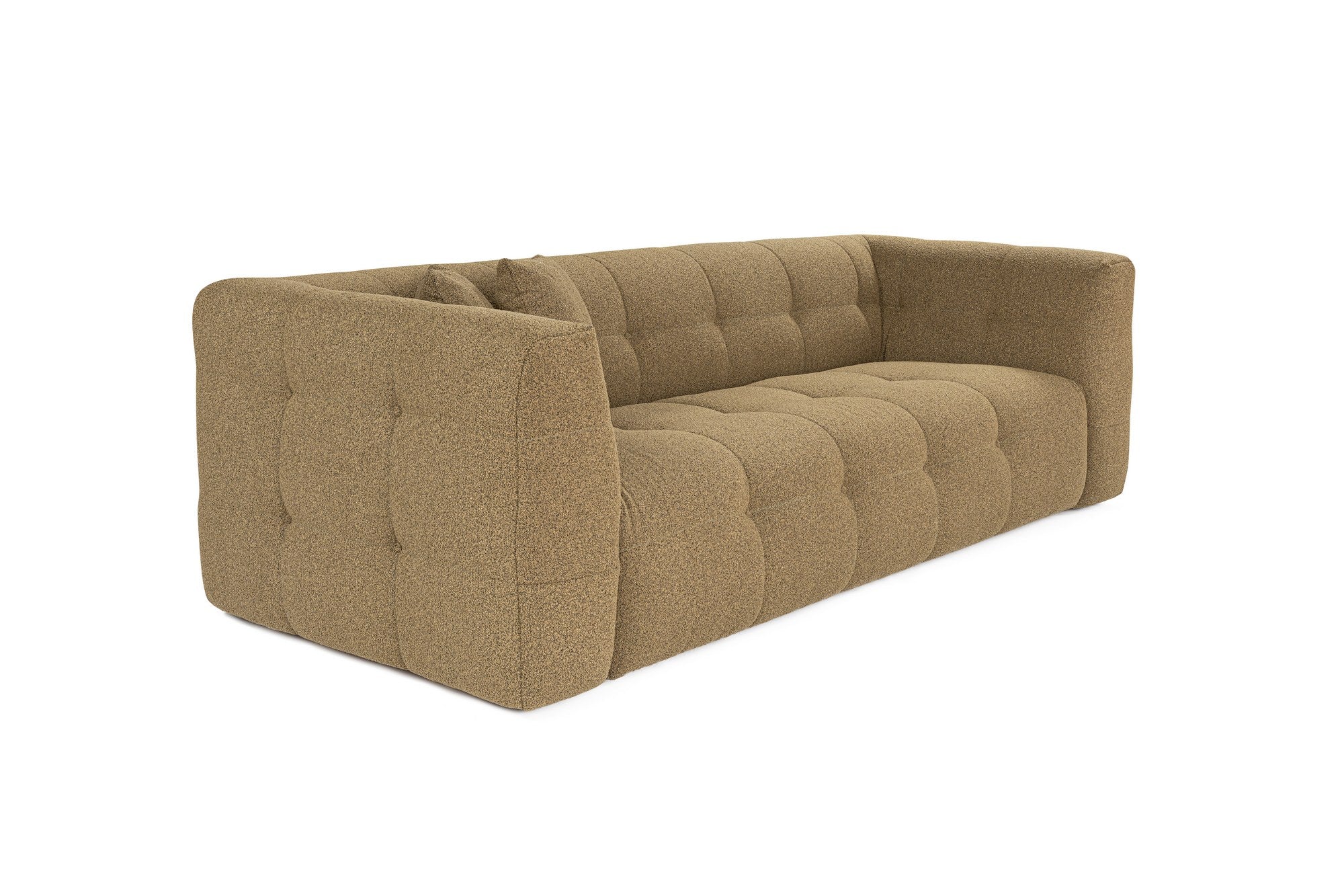 Sofá elegante de 3 lugares, cáqui, 235 x 100 x 72 cm | Estrutura em madeira de faia e aglomerado, 100% poliéster, espuma 28 DNS | Almofadas fixas, tecido de fácil manutenção