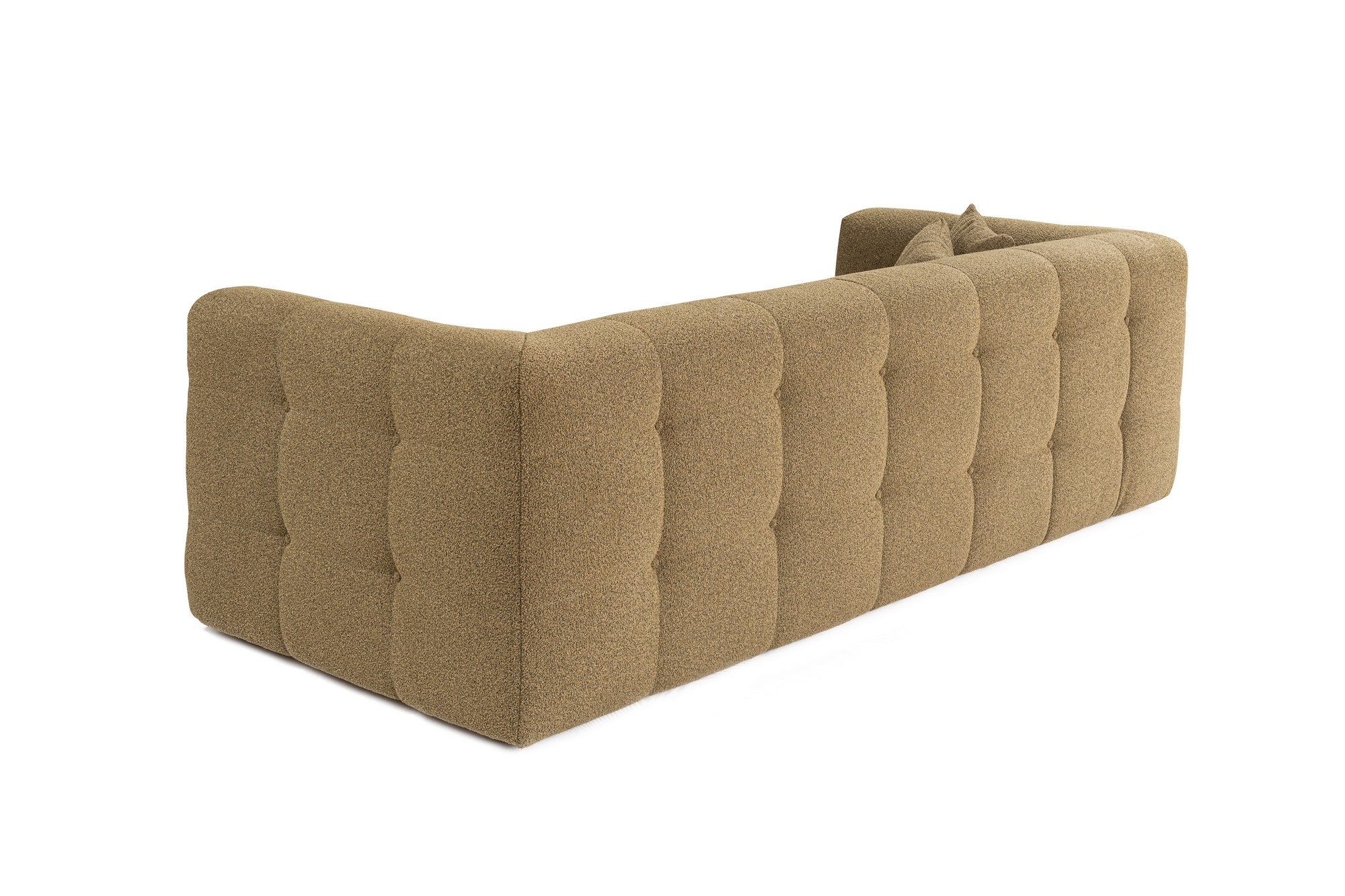 Sofá elegante de 3 lugares, cáqui, 235 x 100 x 72 cm | Estrutura em madeira de faia e aglomerado, 100% poliéster, espuma 28 DNS | Almofadas fixas, tecido de fácil manutenção