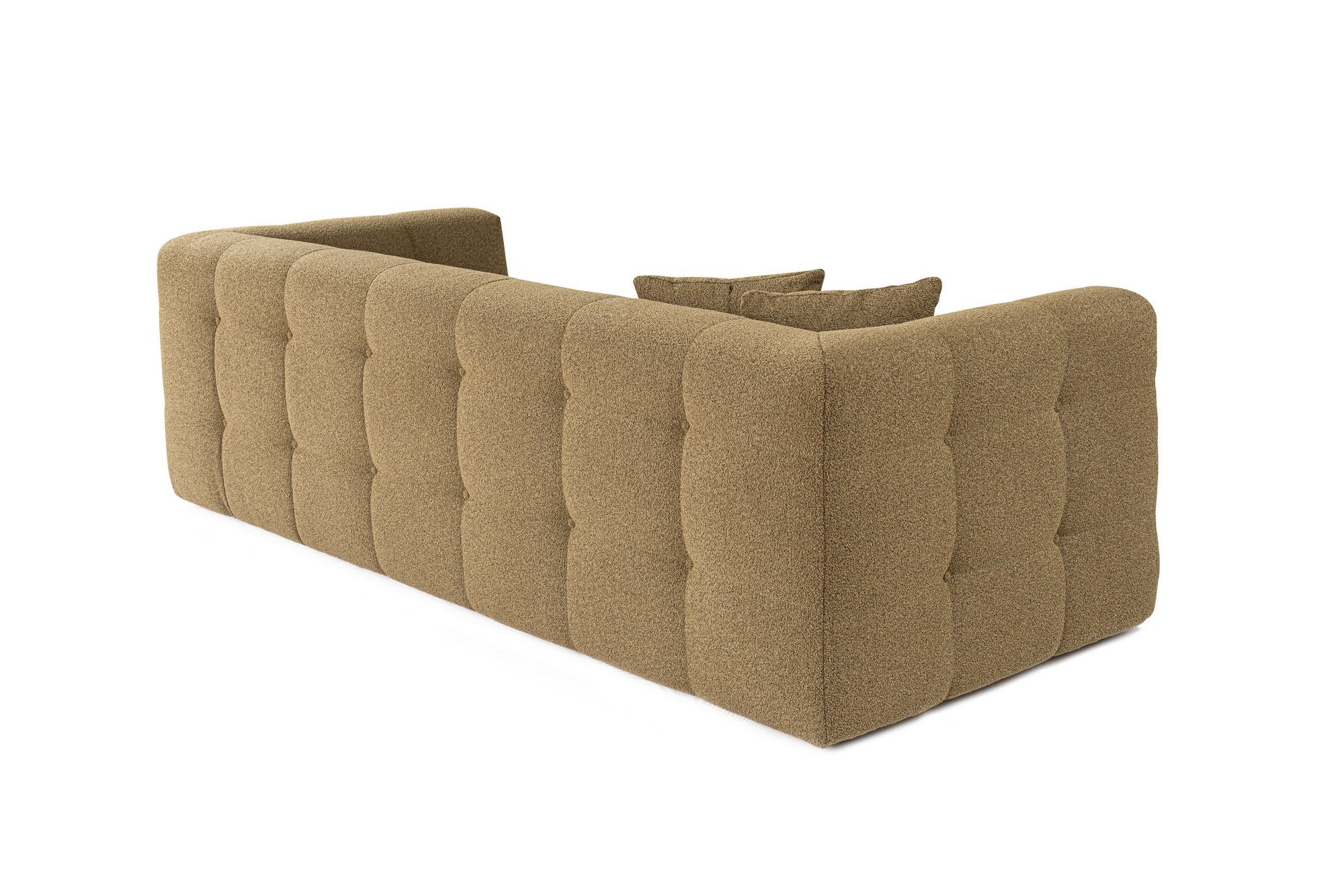 Sofá elegante de 3 lugares, cáqui, 235 x 100 x 72 cm | Estrutura em madeira de faia e aglomerado, 100% poliéster, espuma 28 DNS | Almofadas fixas, tecido de fácil manutenção