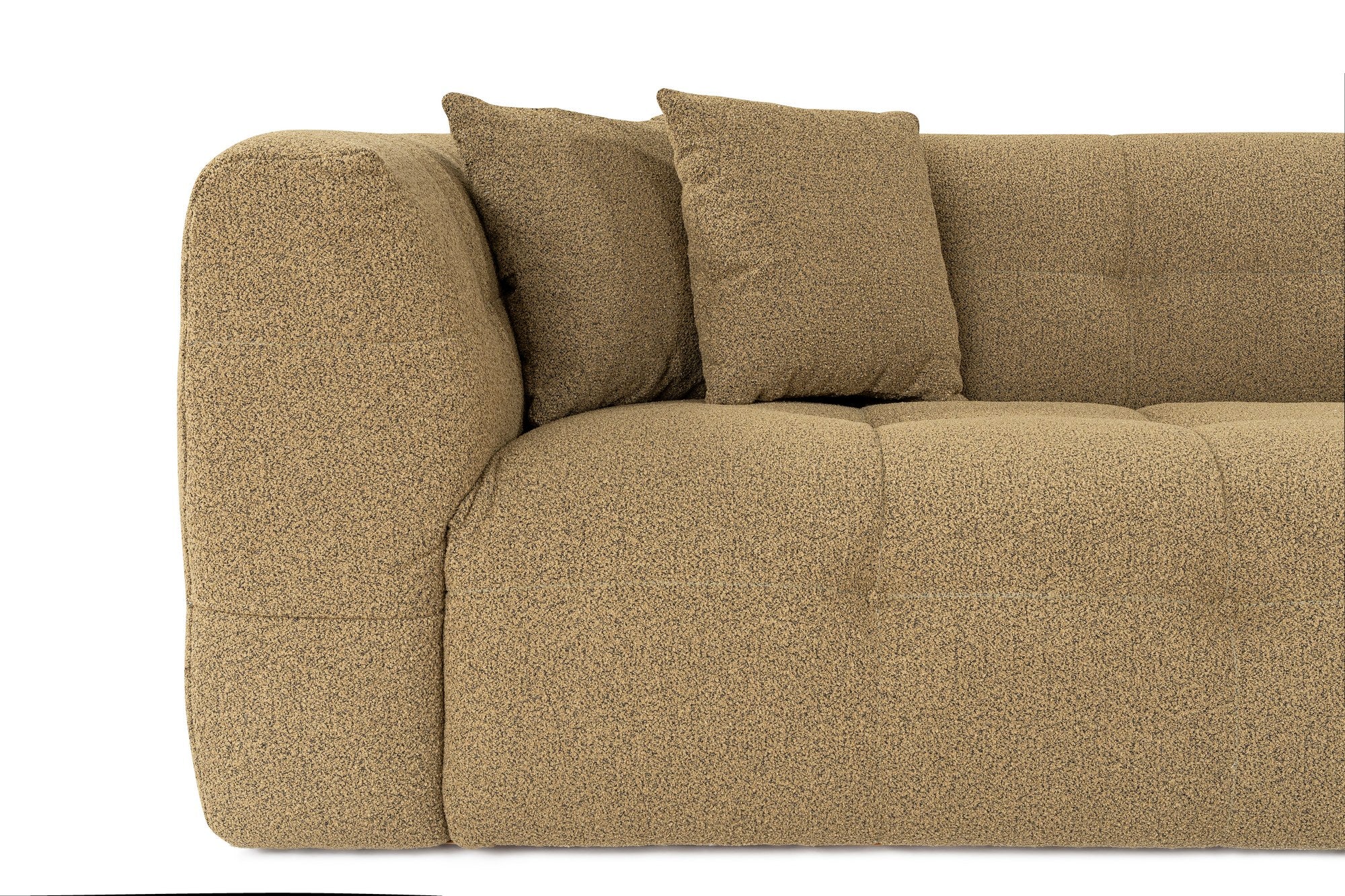 Sofá elegante de 3 lugares, cáqui, 235 x 100 x 72 cm | Estrutura em madeira de faia e aglomerado, 100% poliéster, espuma 28 DNS | Almofadas fixas, tecido de fácil manutenção