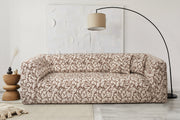 Sofá elegante de 3 lugares, cor bege, 235 x 100 x 72 cm | Estrutura em madeira de faia e aglomerado, 100% poliéster, espuma 28 DNS | Almofadas fixas, conforto moderno