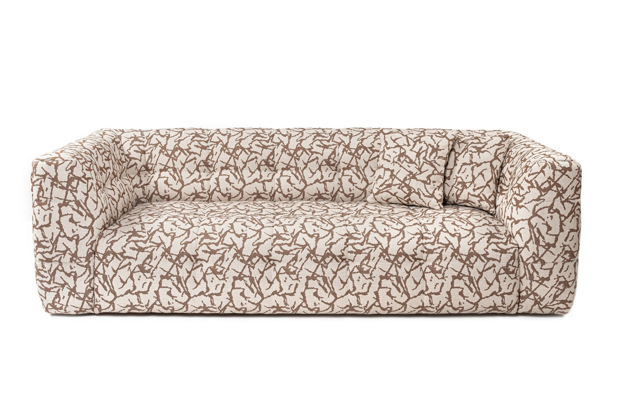Sofá elegante de 3 lugares, cor bege, 235 x 100 x 72 cm | Estrutura em madeira de faia e aglomerado, 100% poliéster, espuma 28 DNS | Almofadas fixas, conforto moderno