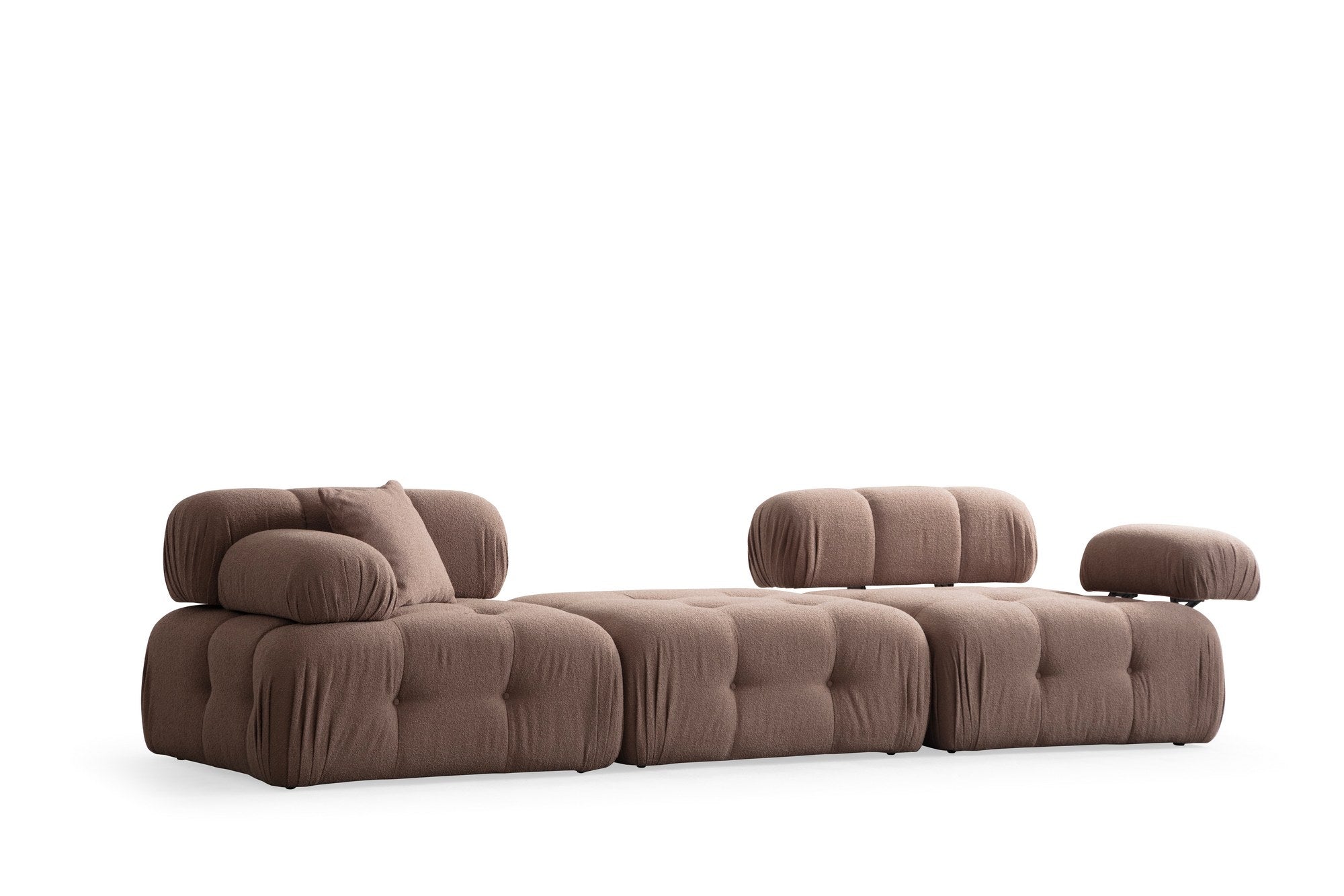 Sofá elegante de 3 lugares, Cappuccino, 300 x 100 x 80 cm | Estrutura em madeira de faia e aglomerado, 100% poliéster, espuma 28 DNS | Design moderno com mecanismo de mudança