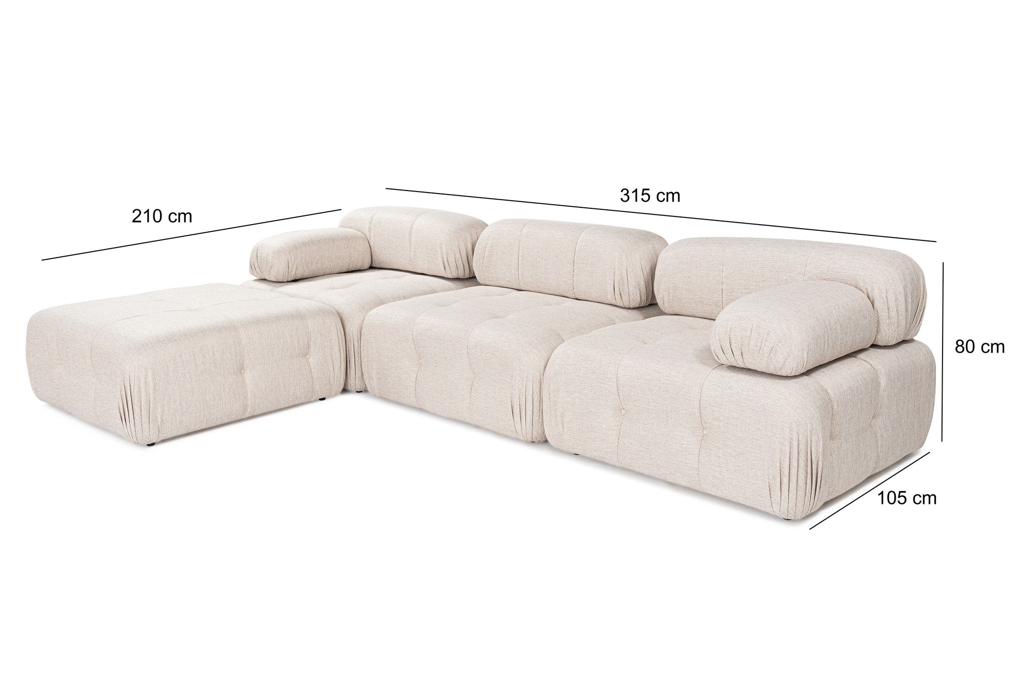 Sofá de canto elegante, marrom claro, 300x200 cm | Estrutura em madeira de faia e aglomerado, 100% poliéster, espuma 28 DNS | Design moderno com mecanismo de mudança