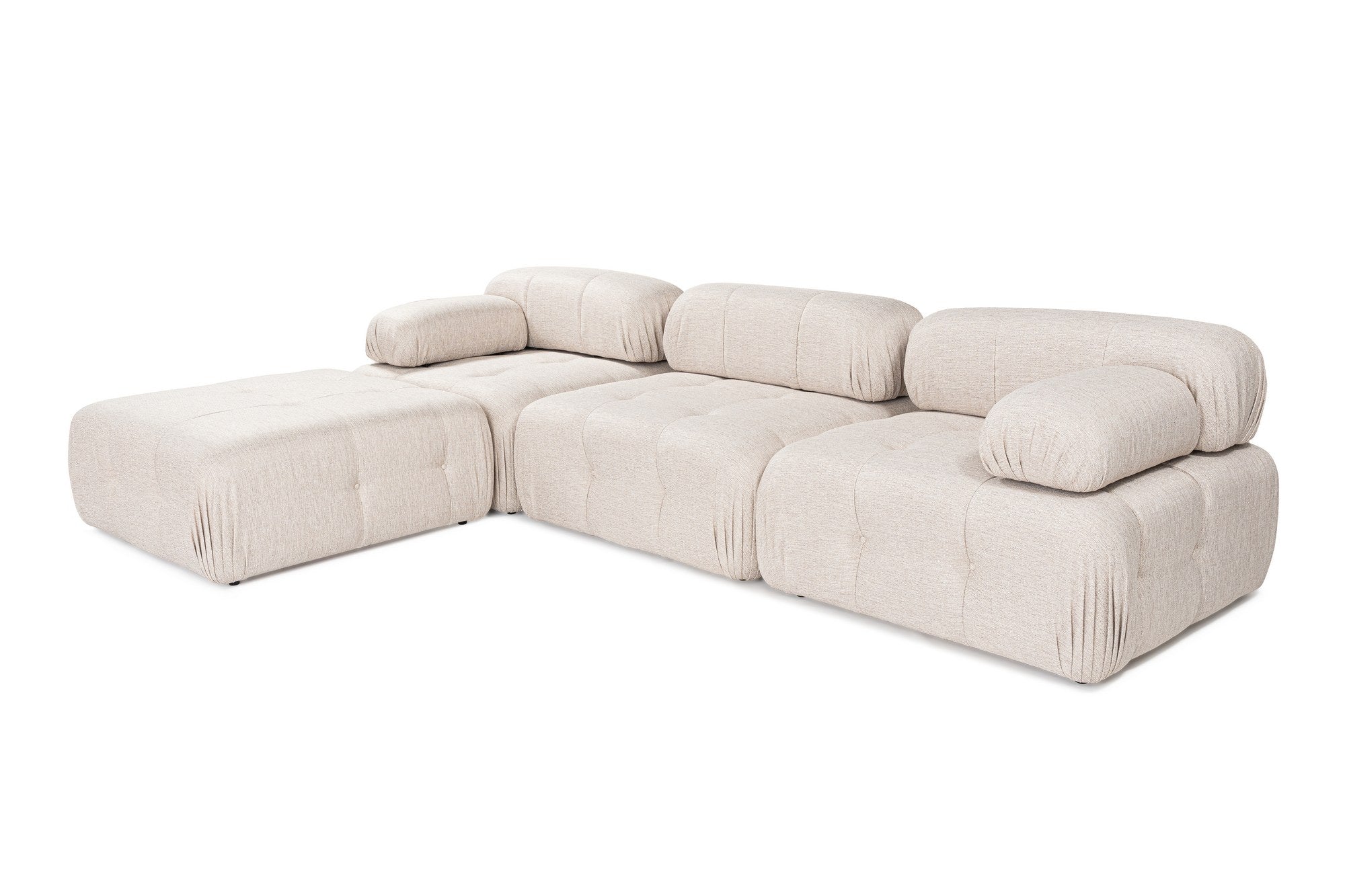 Sofá de canto elegante, marrom claro, 300x200 cm | Estrutura em madeira de faia e aglomerado, 100% poliéster, espuma 28 DNS | Design moderno com mecanismo de mudança