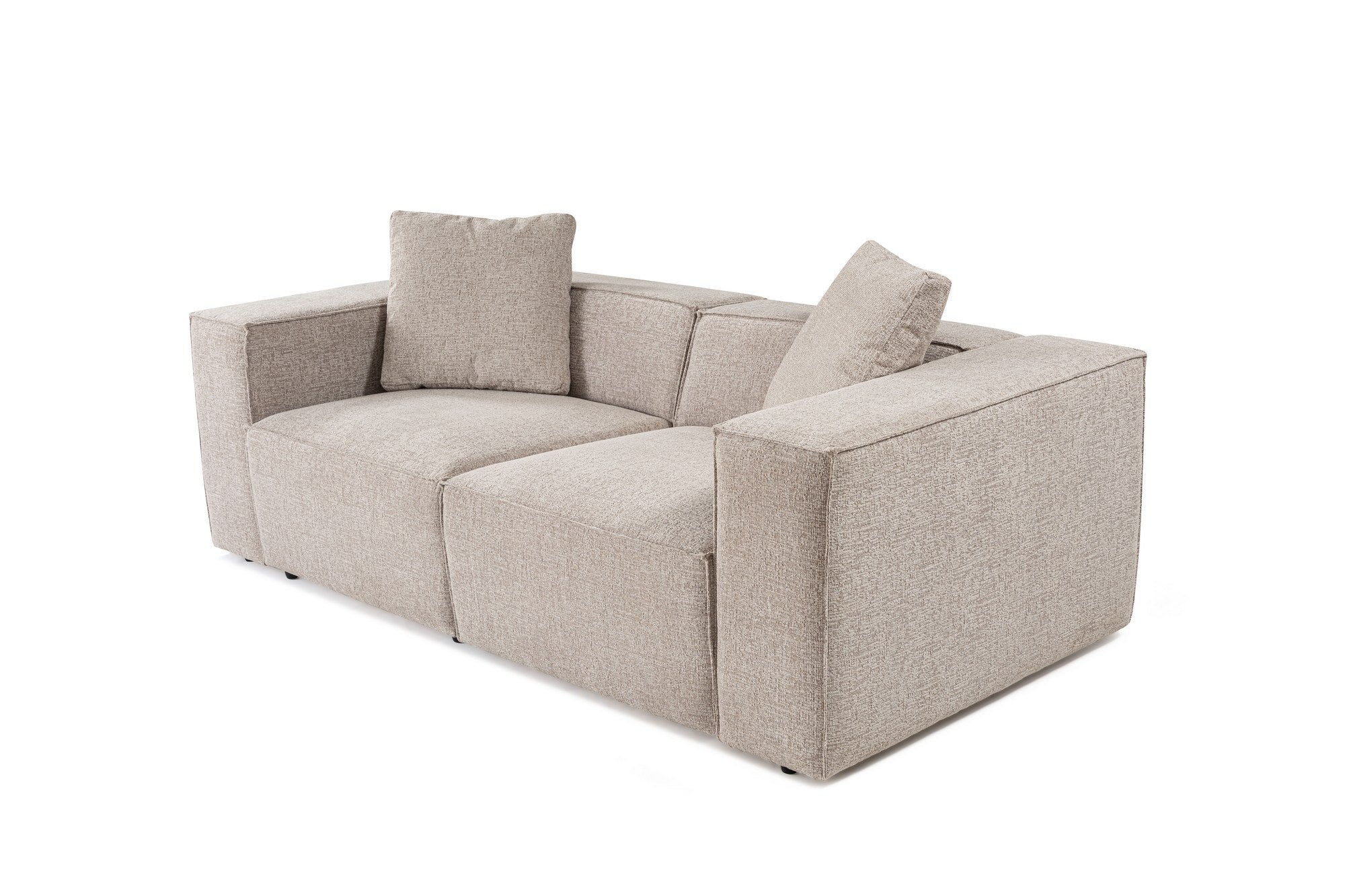 Sofá elegante de 2 lugares, cor mocha, 220 x 108 x 65 cm | Estrutura 100% madeira de carpa, tecido 100% poliéster, espuma 32 DNS, inclui 2 almofadas | Perfeito para salas de estar modernas