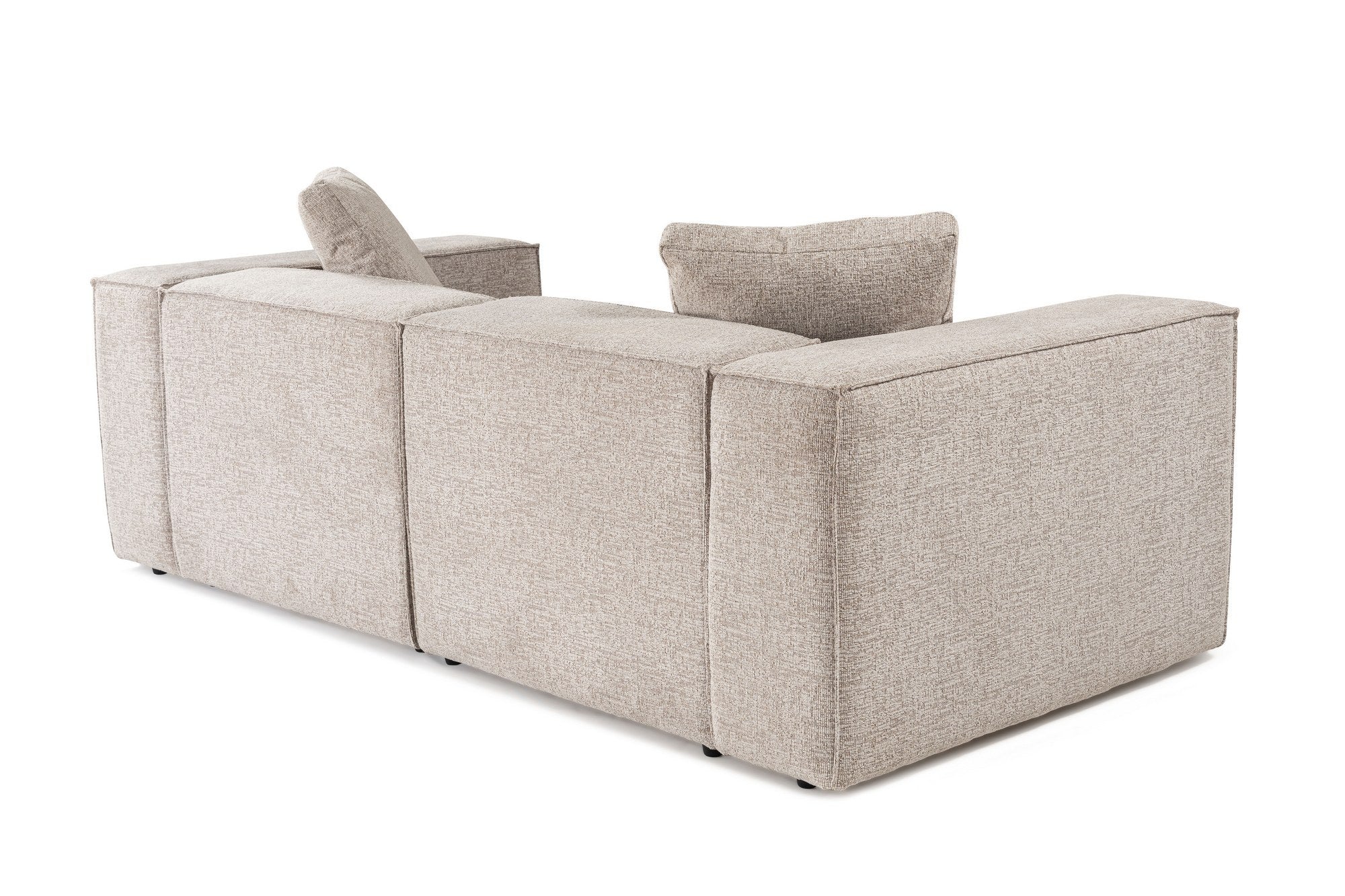 Sofá elegante de 2 lugares, cor mocha, 220 x 108 x 65 cm | Estrutura 100% madeira de carpa, tecido 100% poliéster, espuma 32 DNS, inclui 2 almofadas | Perfeito para salas de estar modernas