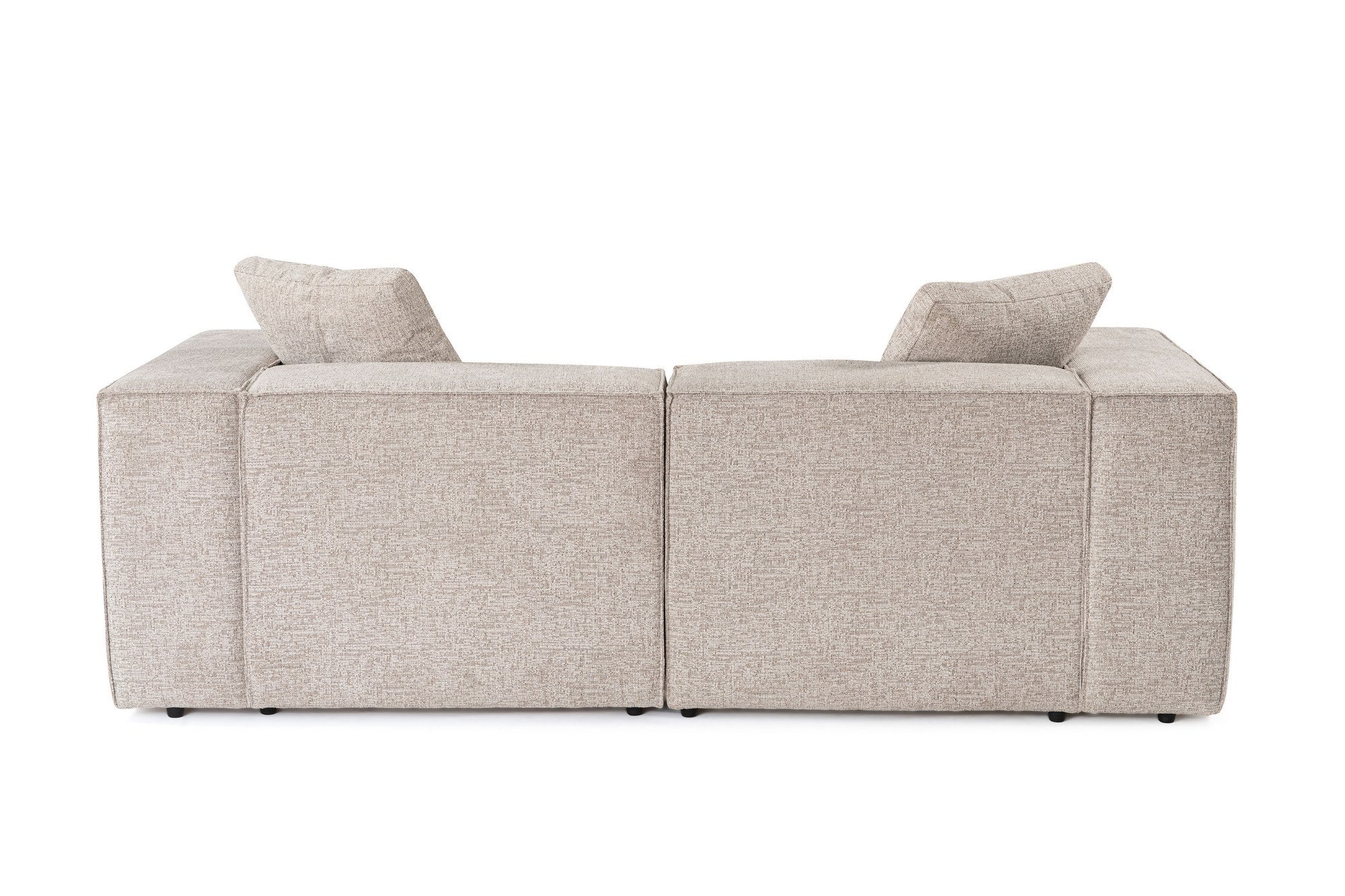 Sofá elegante de 2 lugares, cor mocha, 220 x 108 x 65 cm | Estrutura 100% madeira de carpa, tecido 100% poliéster, espuma 32 DNS, inclui 2 almofadas | Perfeito para salas de estar modernas