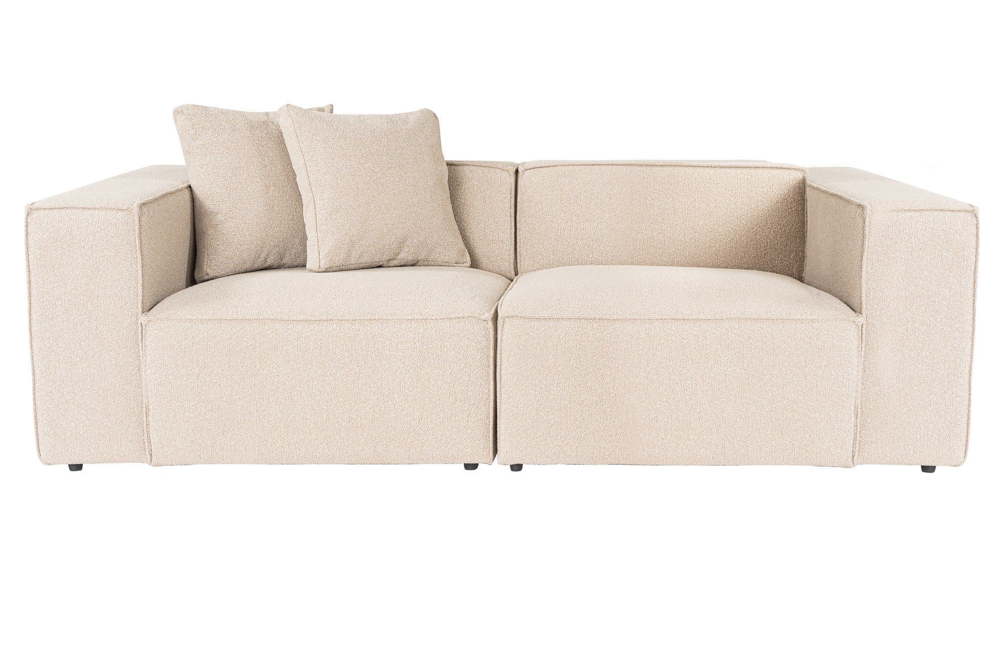 Sofá elegante de 2 lugares, cor pêssego, 220 x 108 x 65 cm | Estrutura 100% madeira de carpa, tecido 100% linho, espuma 32 DNS, inclui 2 almofadas | Conforto elegante para salas de estar modernas