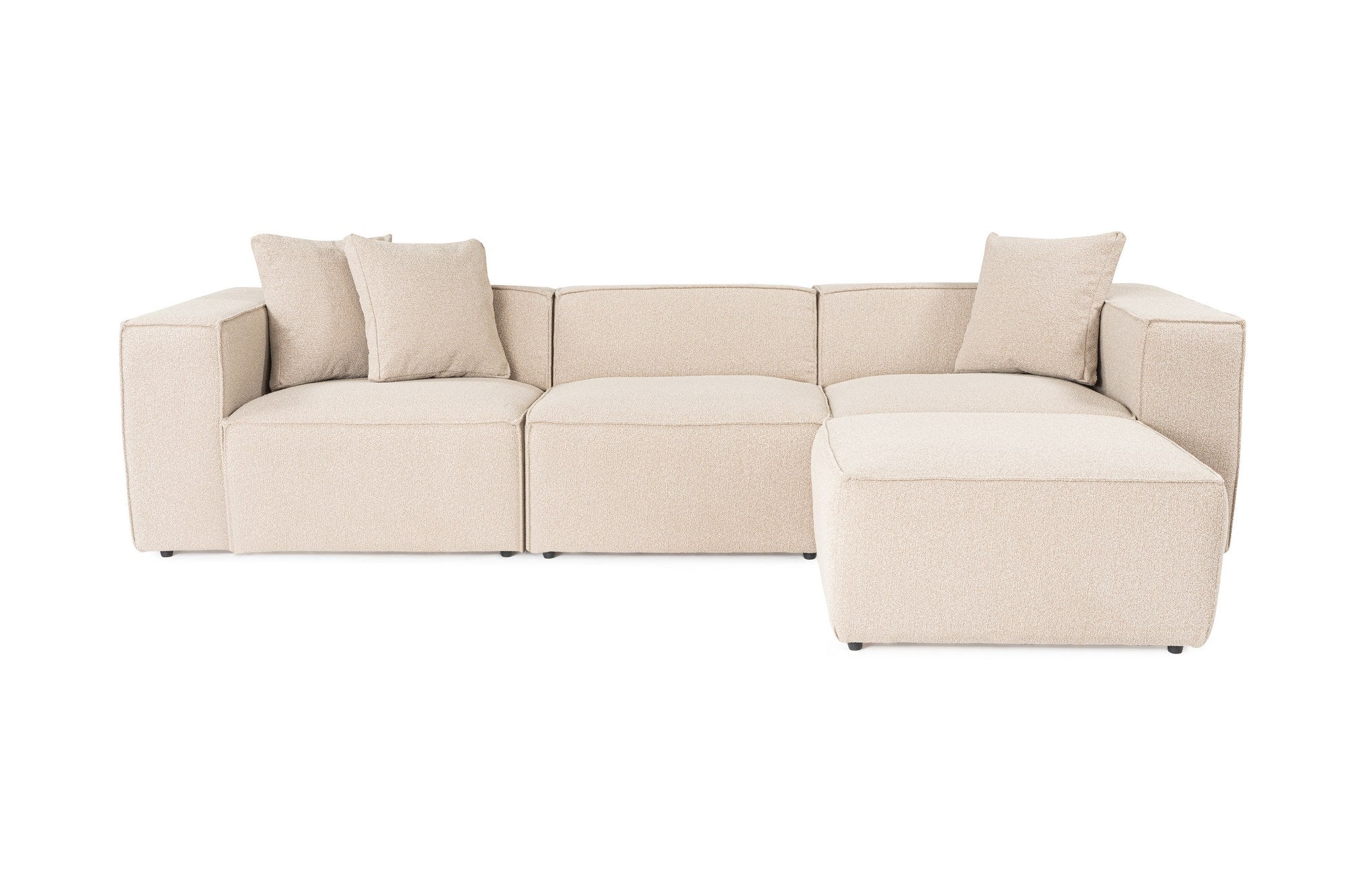 Sofá de canto elegante, cor pêssego, 303 x 193 x 65 cm | Estrutura 100% madeira de carpa, tecido 100% linho, espuma 32 DNS, inclui 2 almofadas | Assentos elegantes e confortáveis