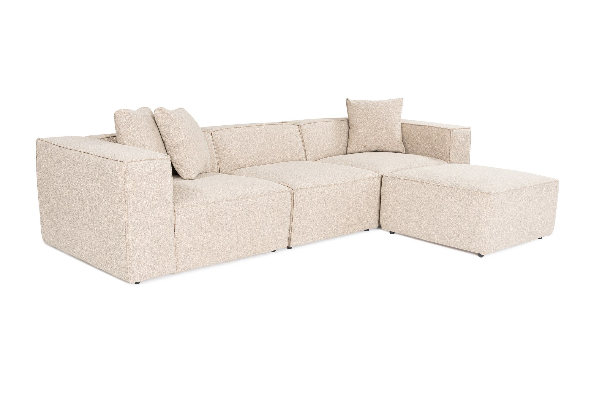 Sofá de canto elegante, cor pêssego, 303 x 193 x 65 cm | Estrutura 100% madeira de carpa, tecido 100% linho, espuma 32 DNS, inclui 2 almofadas | Assentos elegantes e confortáveis