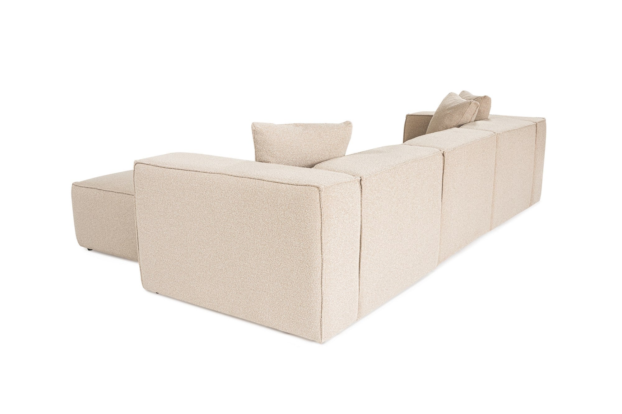 Sofá de canto elegante, cor pêssego, 303 x 193 x 65 cm | Estrutura 100% madeira de carpa, tecido 100% linho, espuma 32 DNS, inclui 2 almofadas | Assentos elegantes e confortáveis