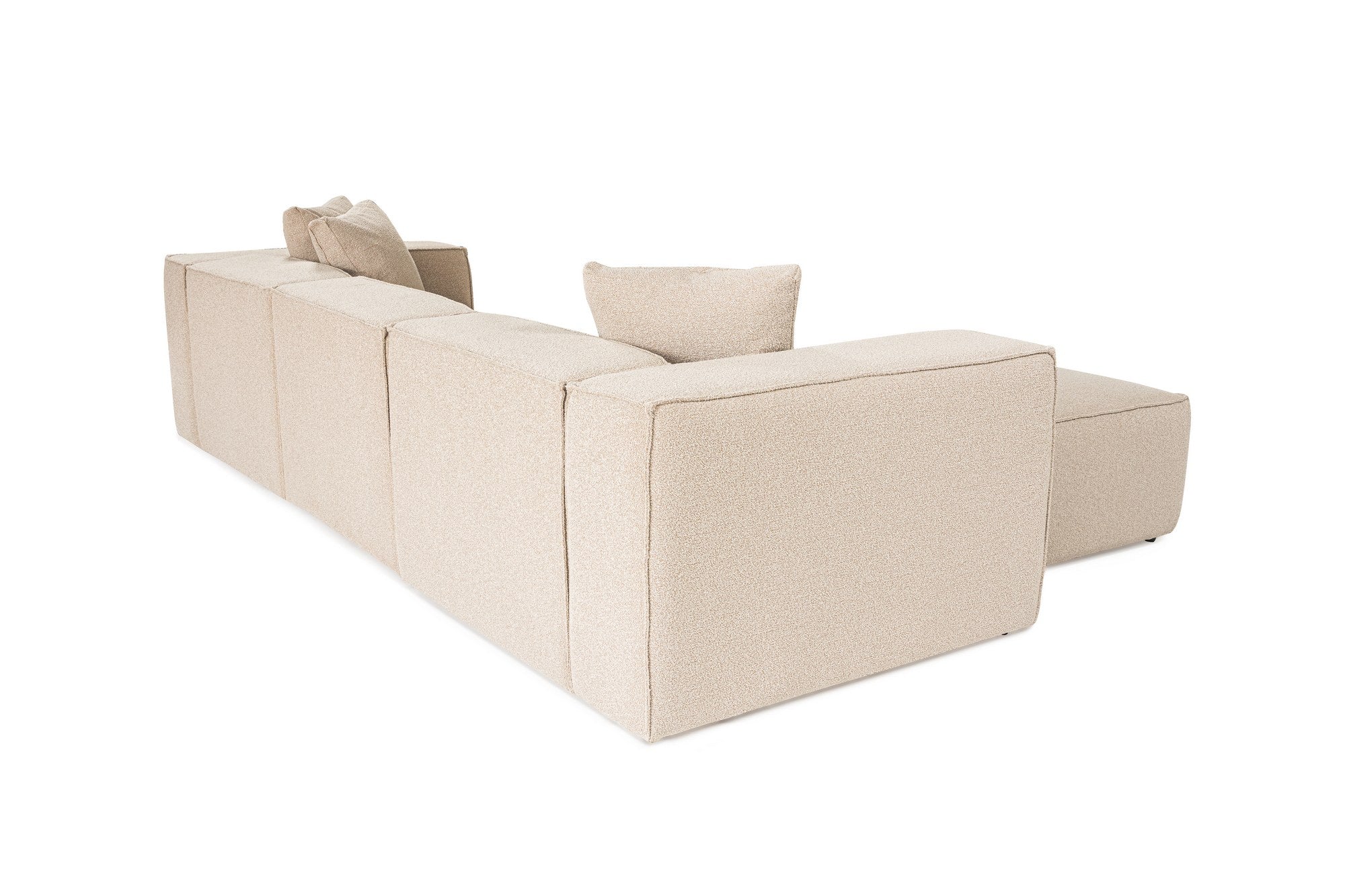 Sofá de canto elegante, cor pêssego, 303 x 193 x 65 cm | Estrutura 100% madeira de carpa, tecido 100% linho, espuma 32 DNS, inclui 2 almofadas | Assentos elegantes e confortáveis