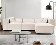 Sofá de canto elegante, marrom claro, 303 x 193 x 65 cm | Estrutura 100% madeira de carpa, tecido 100% linho, espuma 32 DNS, inclui 2 almofadas | Assentos elegantes e confortáveis