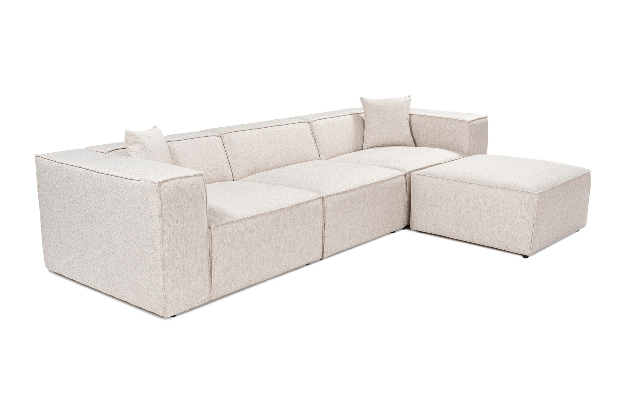 Sofá de canto elegante, marrom claro, 303 x 193 x 65 cm | Estrutura 100% madeira de carpa, tecido 100% linho, espuma 32 DNS, inclui 2 almofadas | Assentos elegantes e confortáveis