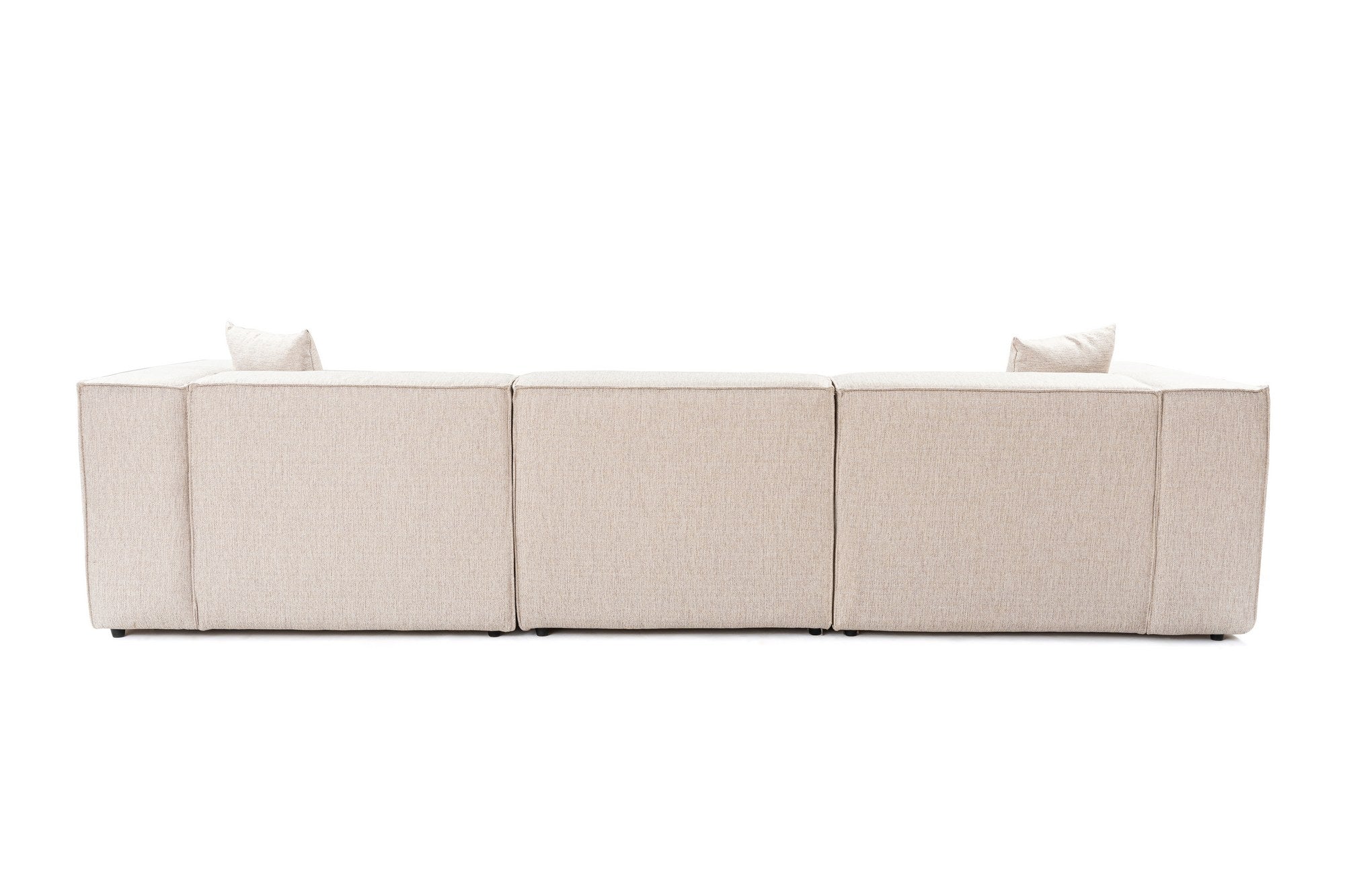Sofá de canto elegante, marrom claro, 303 x 193 x 65 cm | Estrutura 100% madeira de carpa, tecido 100% linho, espuma 32 DNS, inclui 2 almofadas | Assentos elegantes e confortáveis