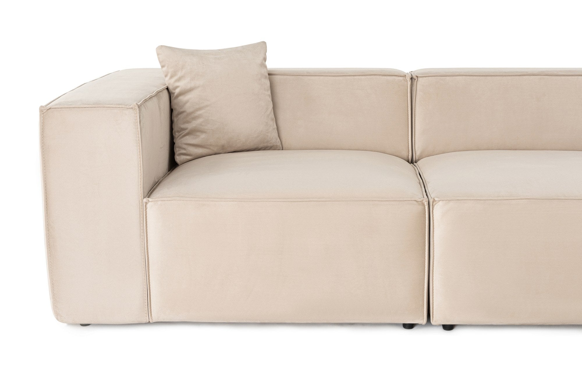 Sofá elegante de 2 lugares, linho creme, 220 x 108 x 65 cm | Estrutura 100% madeira de carpa, espuma DNS 32, pernas de plástico | Inclui 2 almofadas, perfeito para salas de estar modernas