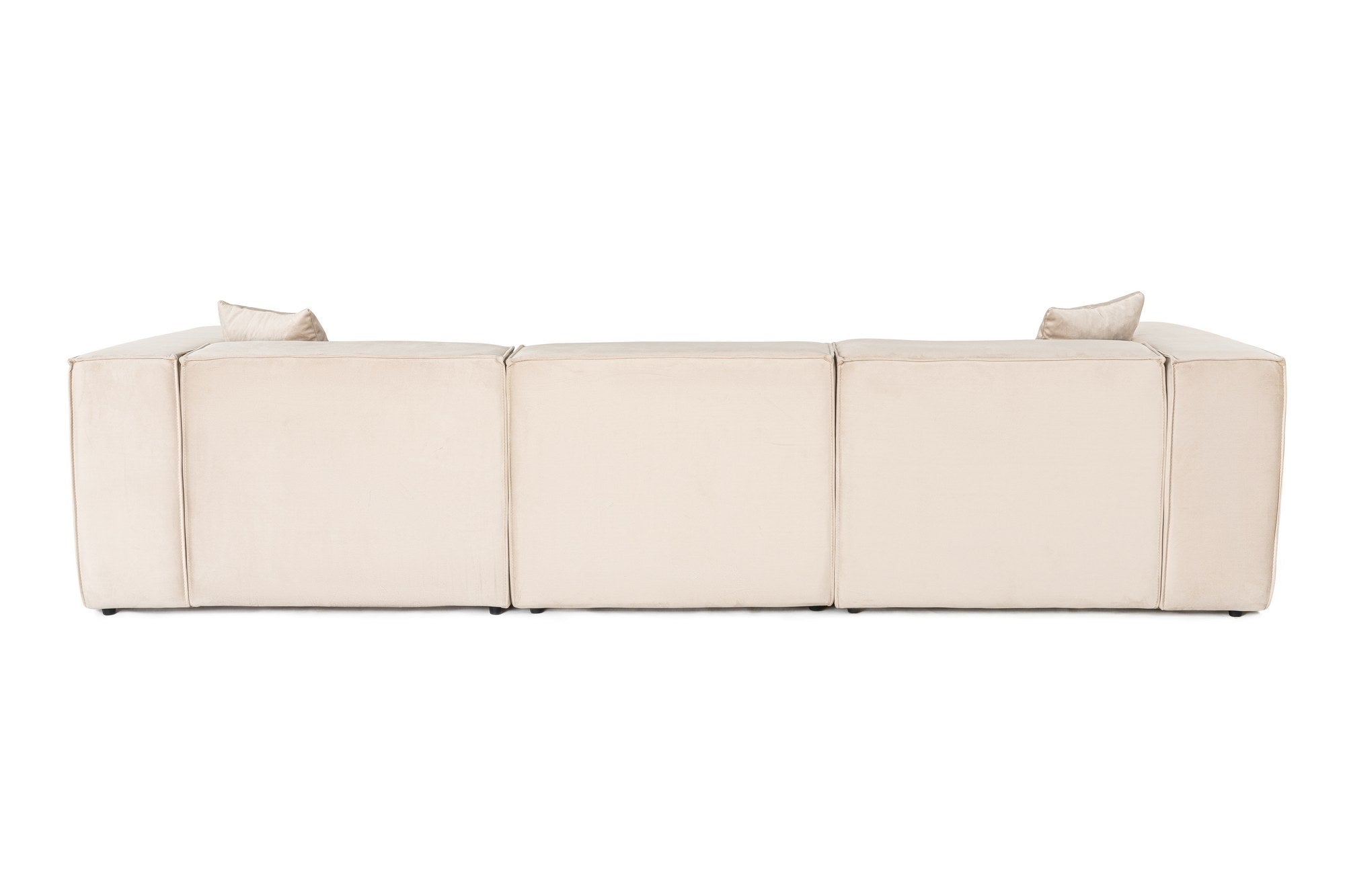 Sofá elegante de 3 lugares, linho creme, 303 x 108 x 65 cm | Estrutura 100% madeira de carpa, espuma 32 DNS, pernas de plástico, inclui 2 almofadas | Perfeito para salas de estar modernas