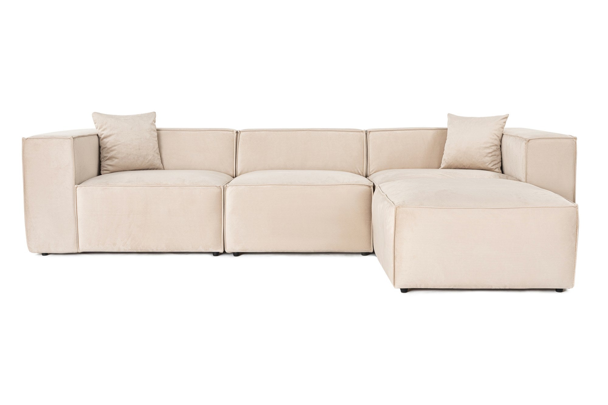 Sofá de canto elegante, creme, 303 x 193 x 65 cm | Estrutura 100% madeira de carpa, tecido 100% linho, espuma 32 DNS, inclui 2 almofadas | Assentos elegantes e confortáveis