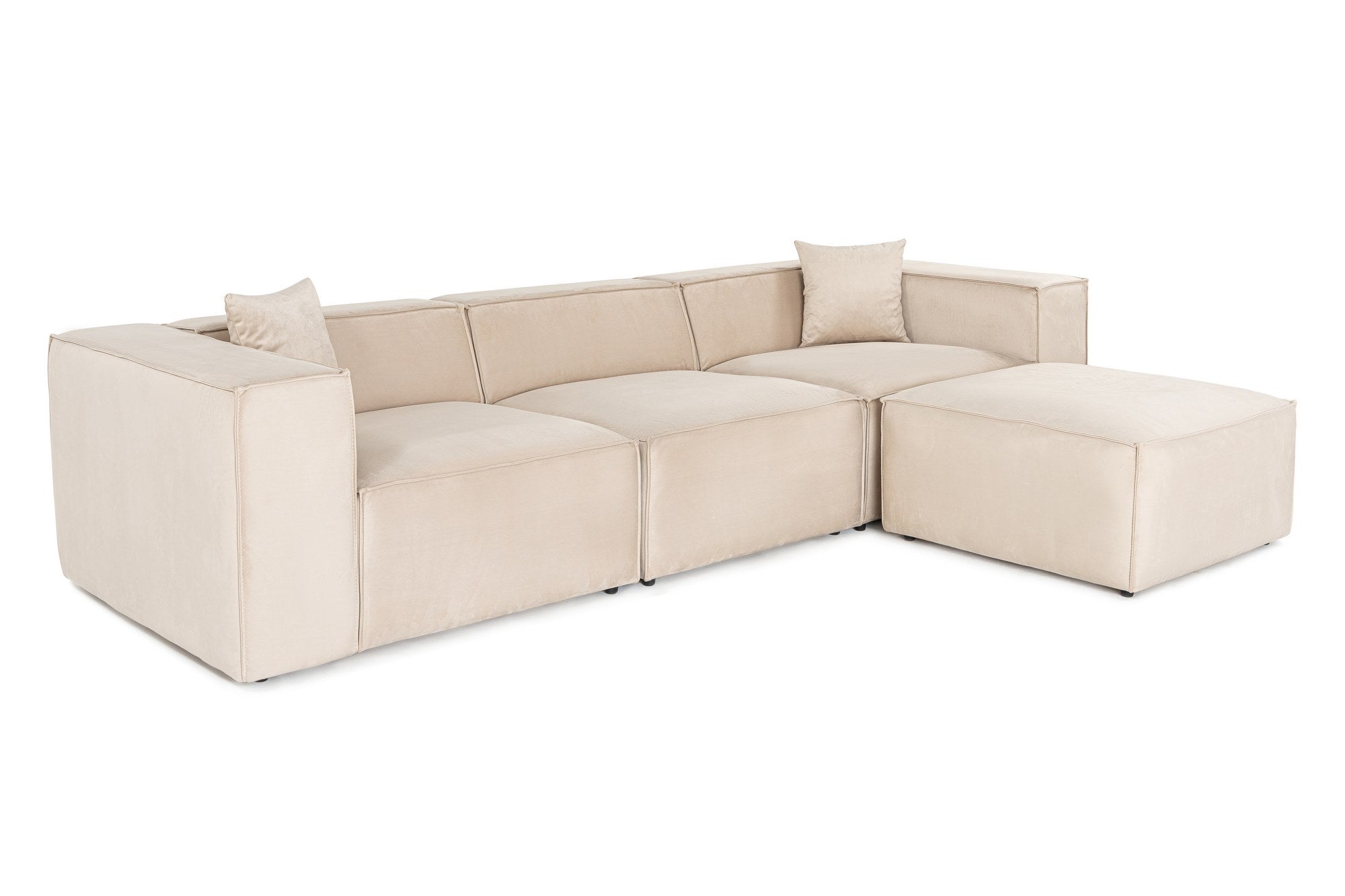 Sofá de canto elegante, creme, 303 x 193 x 65 cm | Estrutura 100% madeira de carpa, tecido 100% linho, espuma 32 DNS, inclui 2 almofadas | Assentos elegantes e confortáveis