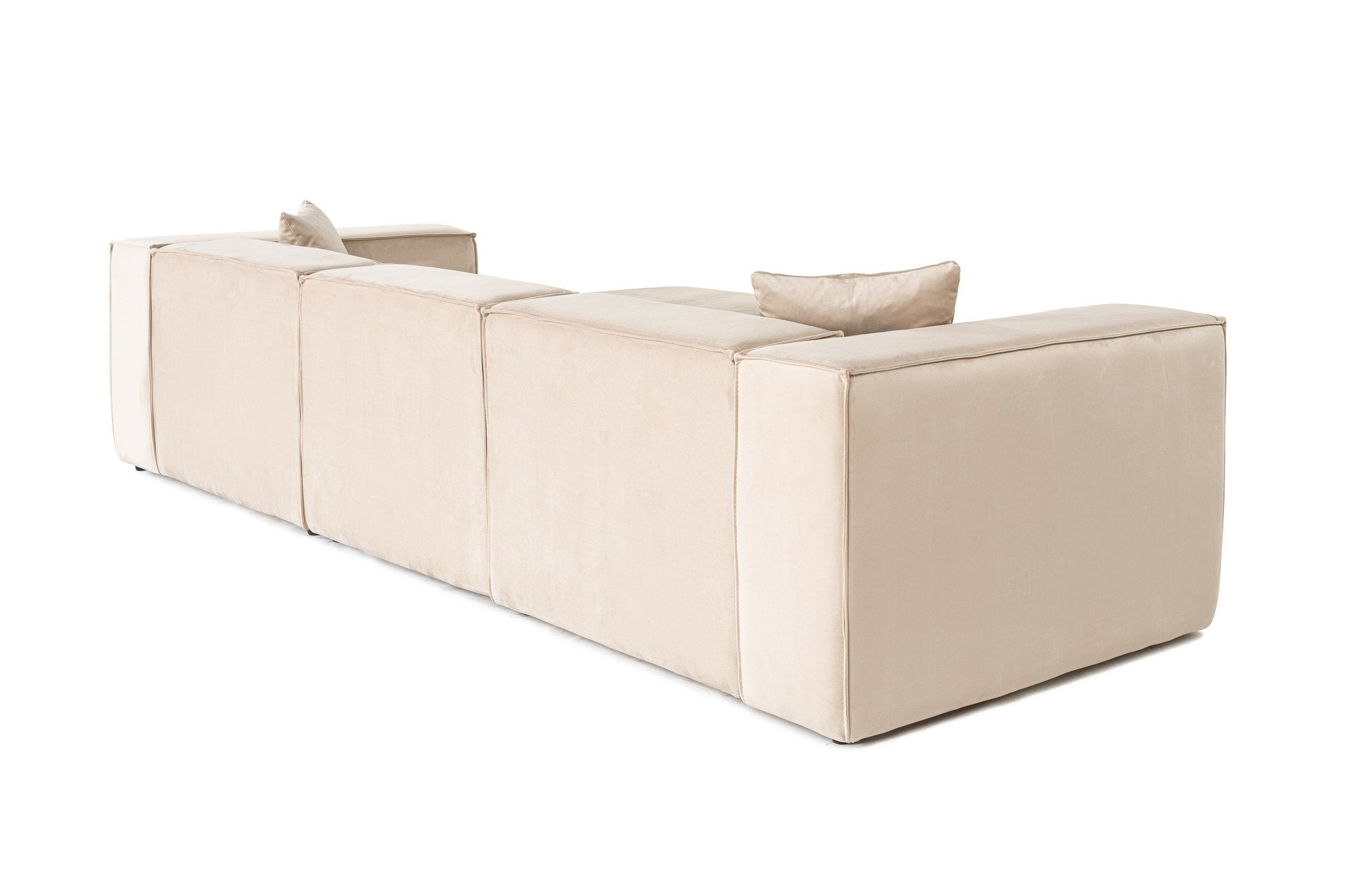 Sofá de canto elegante, creme, 303 x 193 x 65 cm | Estrutura 100% madeira de carpa, tecido 100% linho, espuma 32 DNS, inclui 2 almofadas | Assentos elegantes e confortáveis