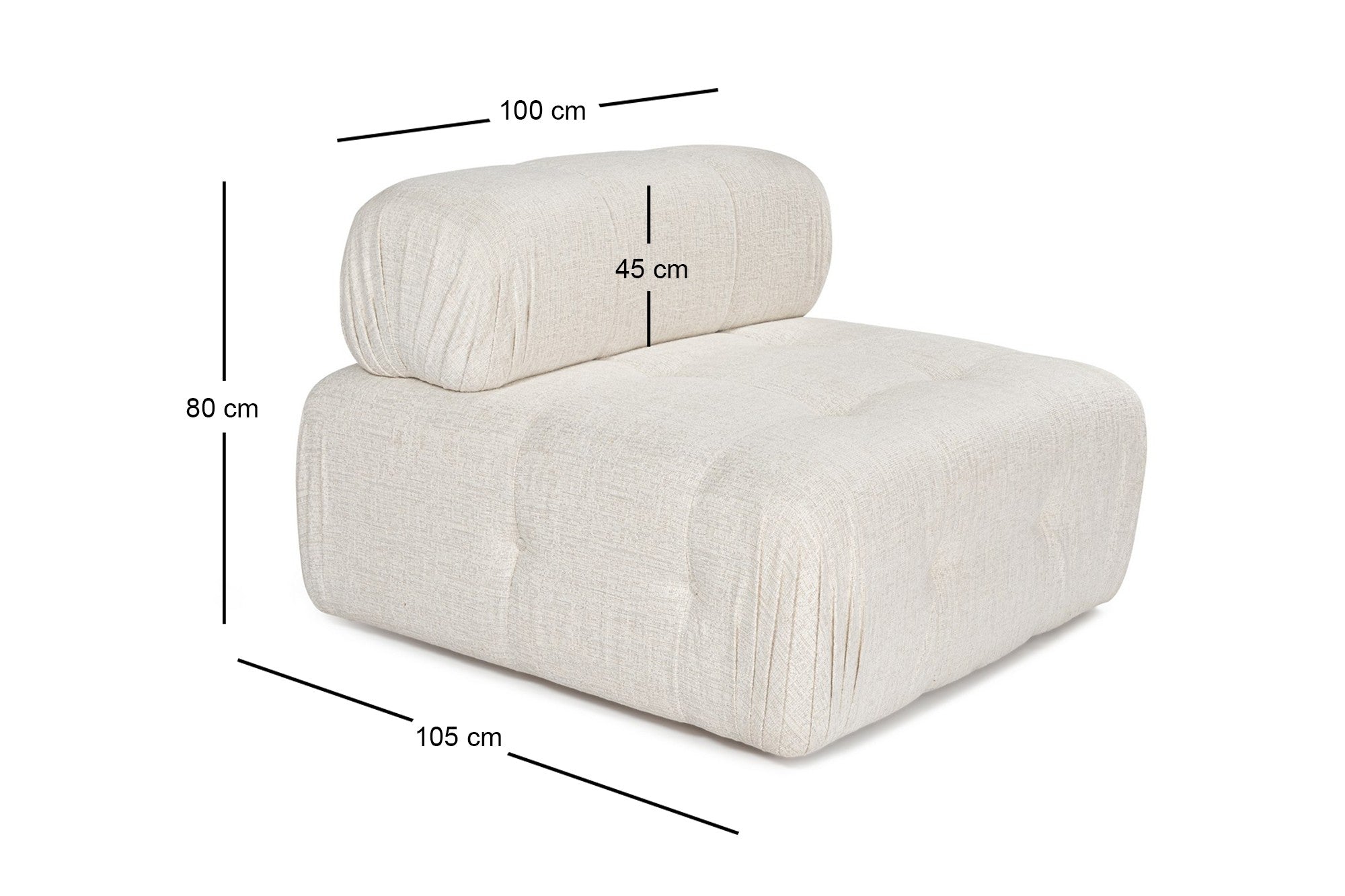 Sofá elegante de 1 lugar, cor creme, 100 cm x 100 cm x 80 cm | Estrutura em madeira de faia e aglomerado, 100% poliéster, espuma 28 DNS | Design moderno com mecanismo de mudança