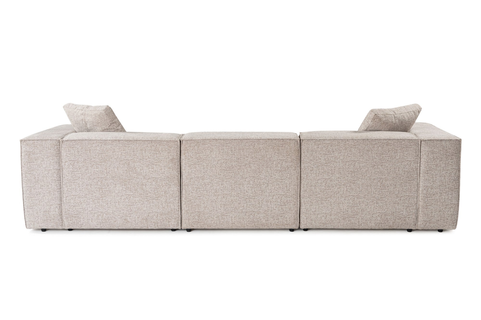 Sofá elegante de 3 lugares, cor mocha, 303 x 108 x 65 cm | Estrutura 100% madeira de carpa, tecido 100% linho, espuma 32 DNS, inclui 2 almofadas | Perfeito para salas de estar modernas