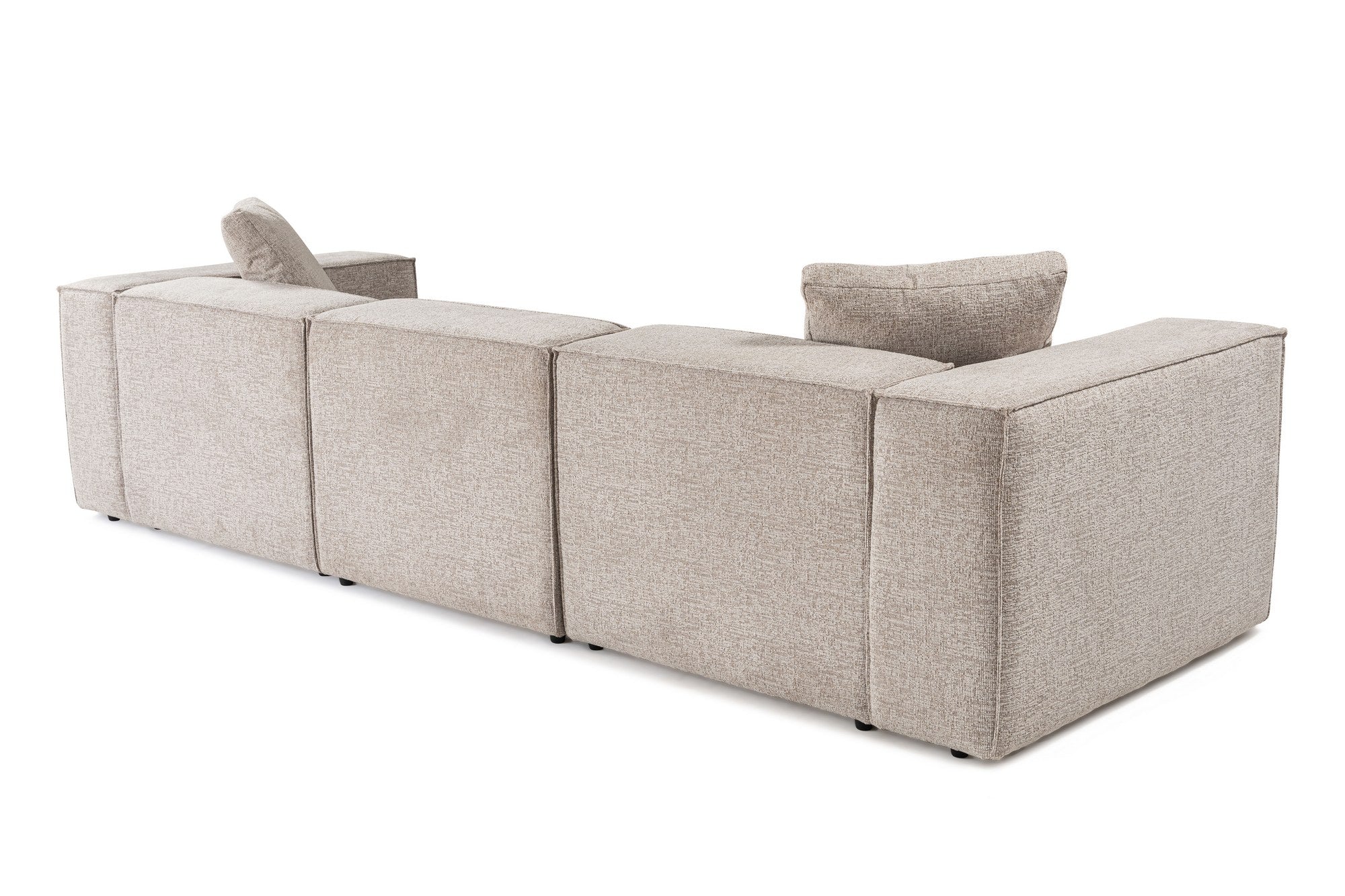 Sofá elegante de 3 lugares, cor mocha, 303 x 108 x 65 cm | Estrutura 100% madeira de carpa, tecido 100% linho, espuma 32 DNS, inclui 2 almofadas | Perfeito para salas de estar modernas
