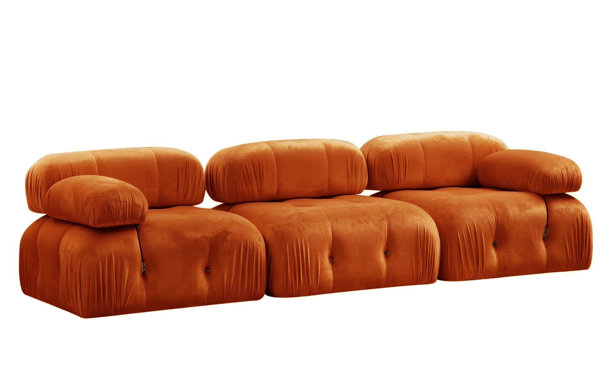 Sofá elegante de 3 lugares, laranja, 288 x 95 x 75 cm | Estrutura em madeira de faia e aglomerado, 100% poliéster, encosto e braço removíveis | Design confortável e moderno
