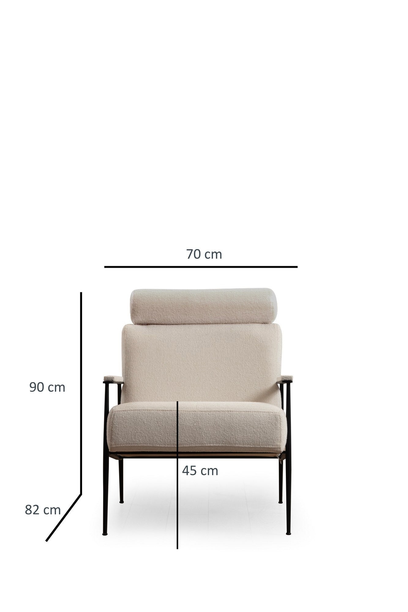 Poltrona Elegante, Estrutura em Madeira de Faia e Aglomerado, 75x80x90 cm, 100% Poliéster, Espuma Cinza Macia, Pernas de Metal Preto Fosco, Cores Branco e Camelo