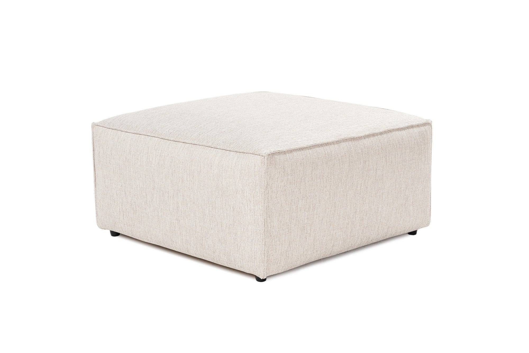 Elegante pufe marrom claro, 43 cm de altura, estrutura 100% madeira de carpa, tecido 100% linho, espuma 32 DNS para maior conforto, pernas de plástico estilosas | Perfeito para espaços modernos