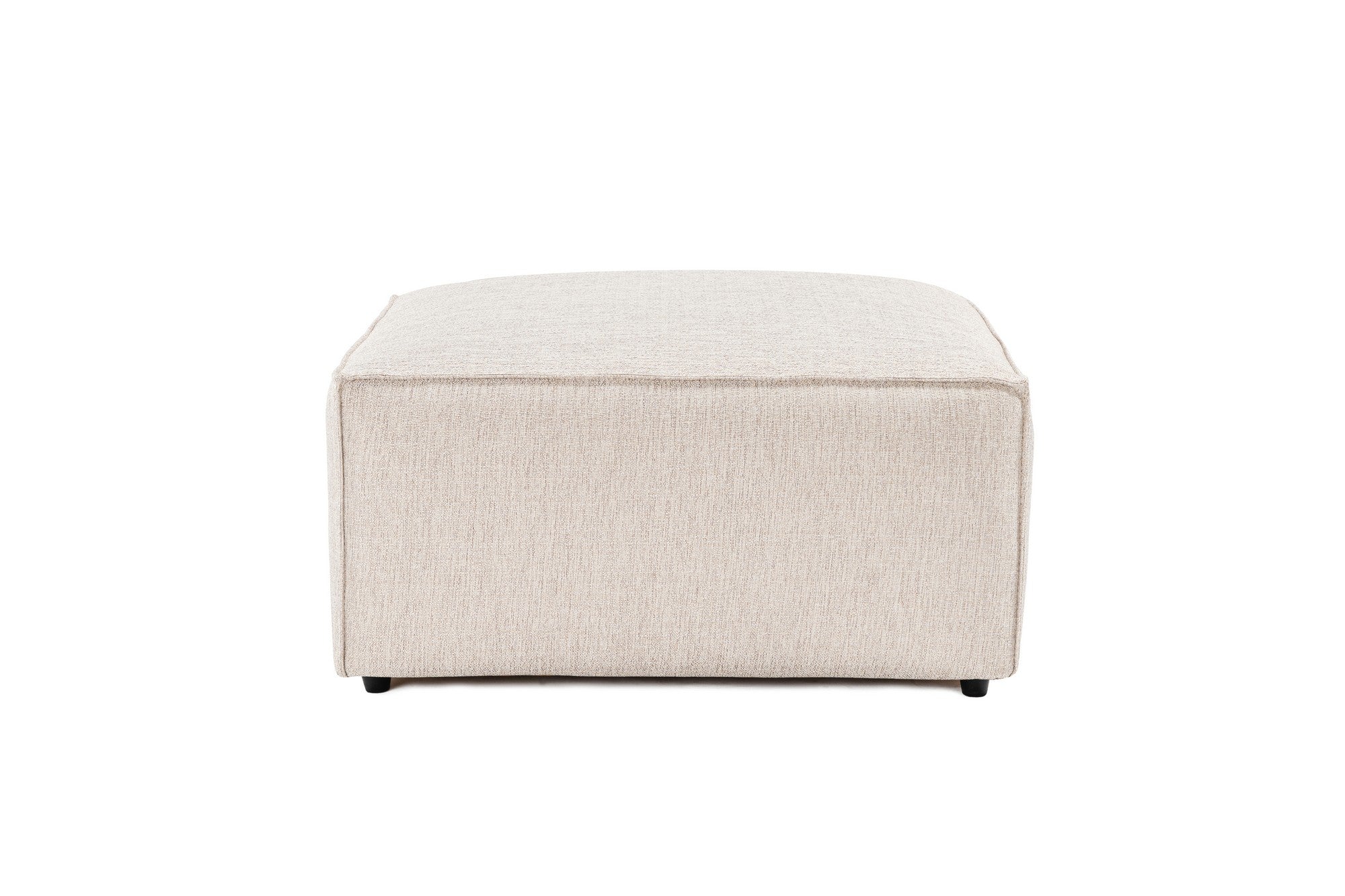 Elegante pufe marrom claro, 43 cm de altura, estrutura 100% madeira de carpa, tecido 100% linho, espuma 32 DNS para maior conforto, pernas de plástico estilosas | Perfeito para espaços modernos