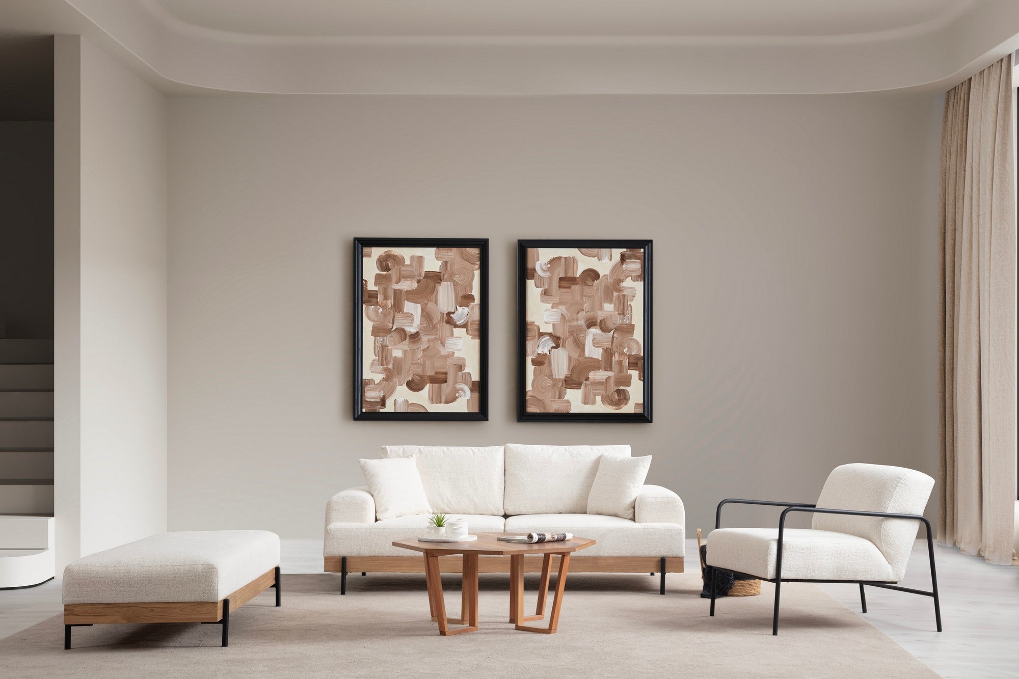 Sofá elegante de 3 lugares, branco, 220 cm | Estrutura em madeira de faia e aglomerado, 100% poliéster, espuma macia e assentos de mola | Pernas de metal pretas, tecido lavável a seco