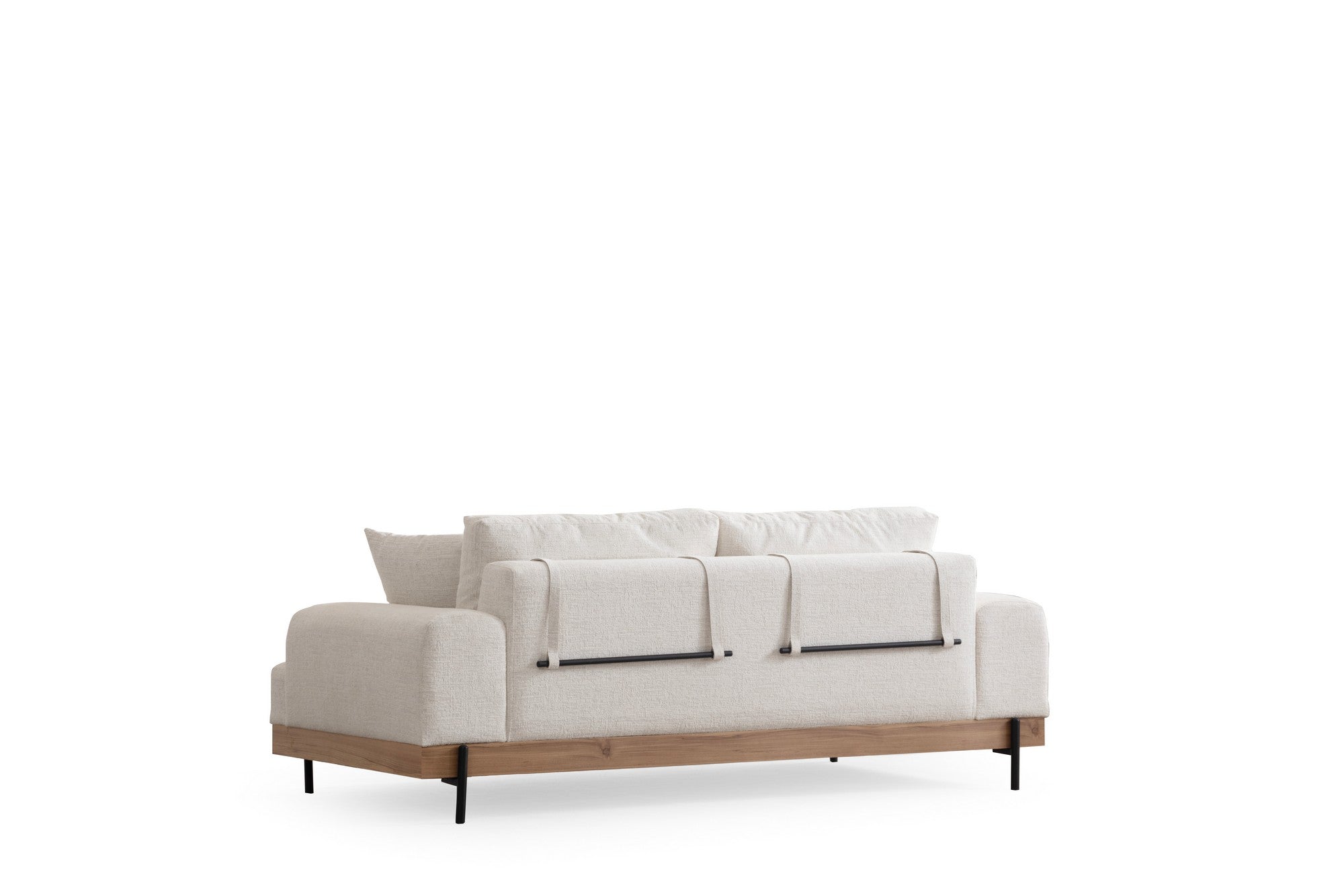Sofá elegante de 3 lugares, branco, 220 cm | Estrutura em madeira de faia e aglomerado, 100% poliéster, espuma macia e assentos de mola | Pernas de metal pretas, tecido lavável a seco
