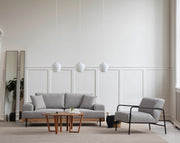 Sofá elegante de 3 lugares, tecido cinza, 220 x 98 x 78 cm | Estrutura em madeira de faia e aglomerado, pernas de metal | Espuma macia e almofadas portáteis, perfeito para salas de estar modernas