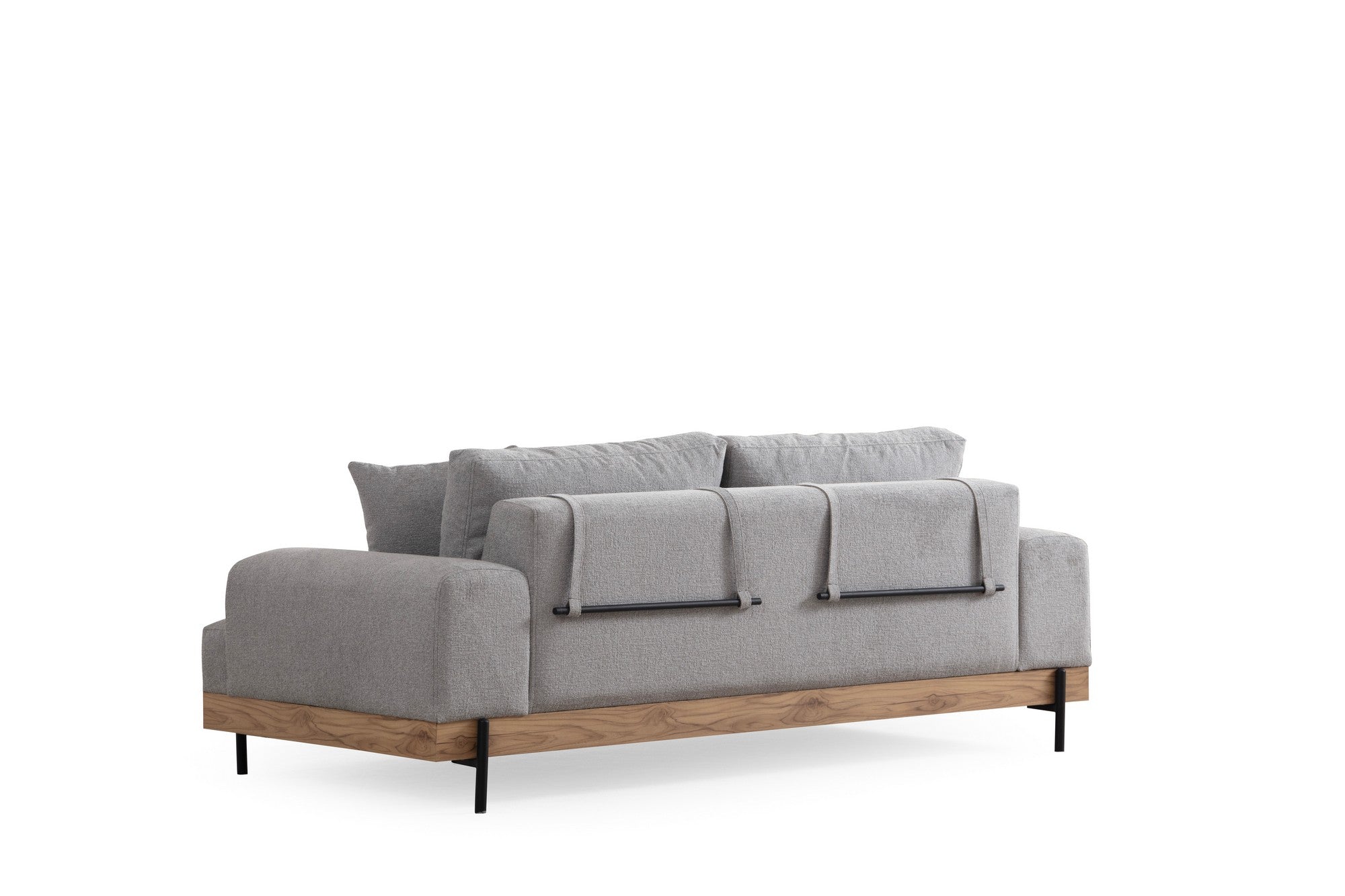 Sofá elegante de 3 lugares, tecido cinza, 220 x 98 x 78 cm | Estrutura em madeira de faia e aglomerado, pernas de metal | Espuma macia e almofadas portáteis, perfeito para salas de estar modernas