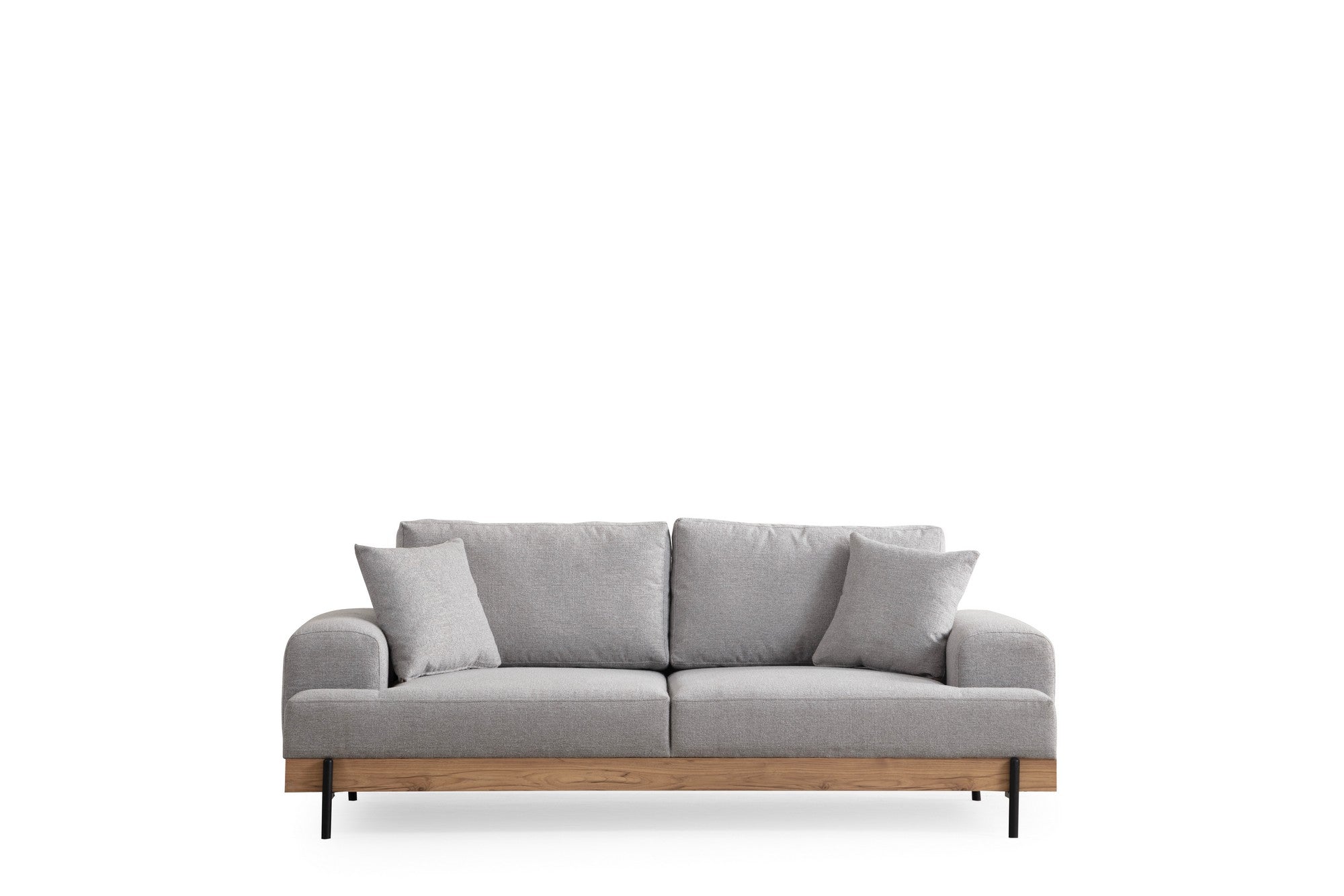 Sofá elegante de 3 lugares, tecido cinza, 220 x 98 x 78 cm | Estrutura em madeira de faia e aglomerado, pernas de metal | Espuma macia e almofadas portáteis, perfeito para salas de estar modernas