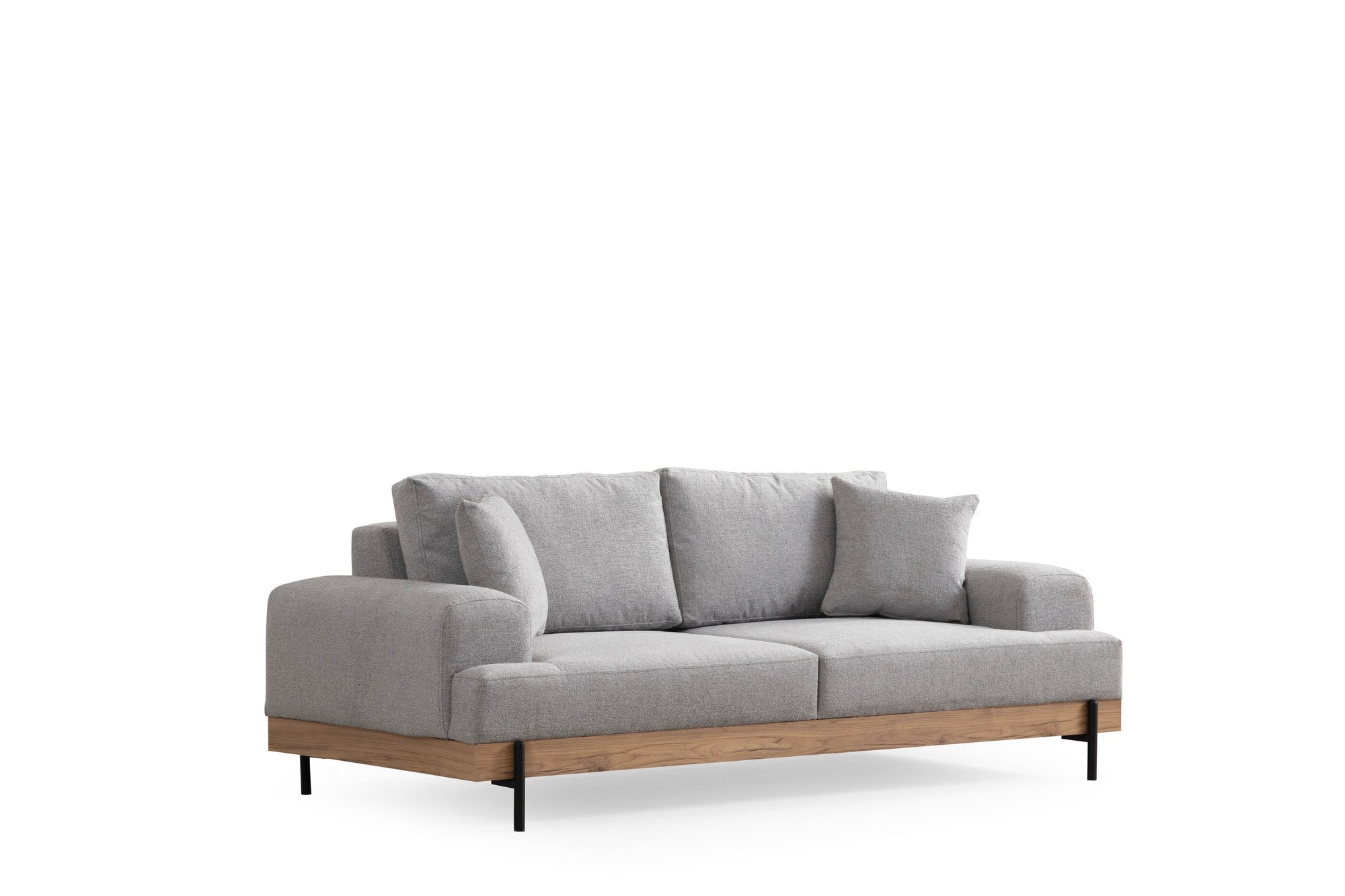 Sofá elegante de 3 lugares, tecido cinza, 220 x 98 x 78 cm | Estrutura em madeira de faia e aglomerado, pernas de metal | Espuma macia e almofadas portáteis, perfeito para salas de estar modernas