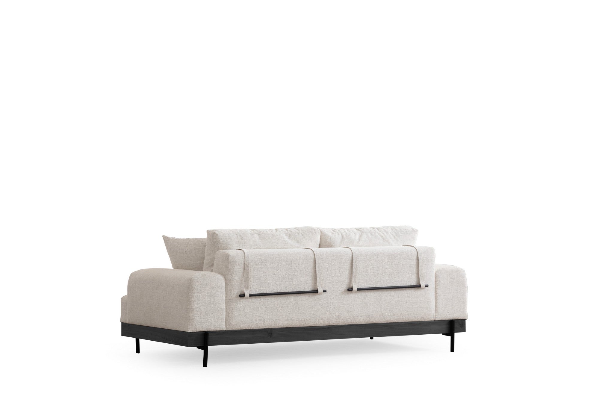 Sofá elegante de 3 lugares, branco, 220 cm | Estrutura em madeira de faia e aglomerado, 100% poliéster, espuma macia e assentos de mola | Pernas de metal pretas, tecido lavável a seco