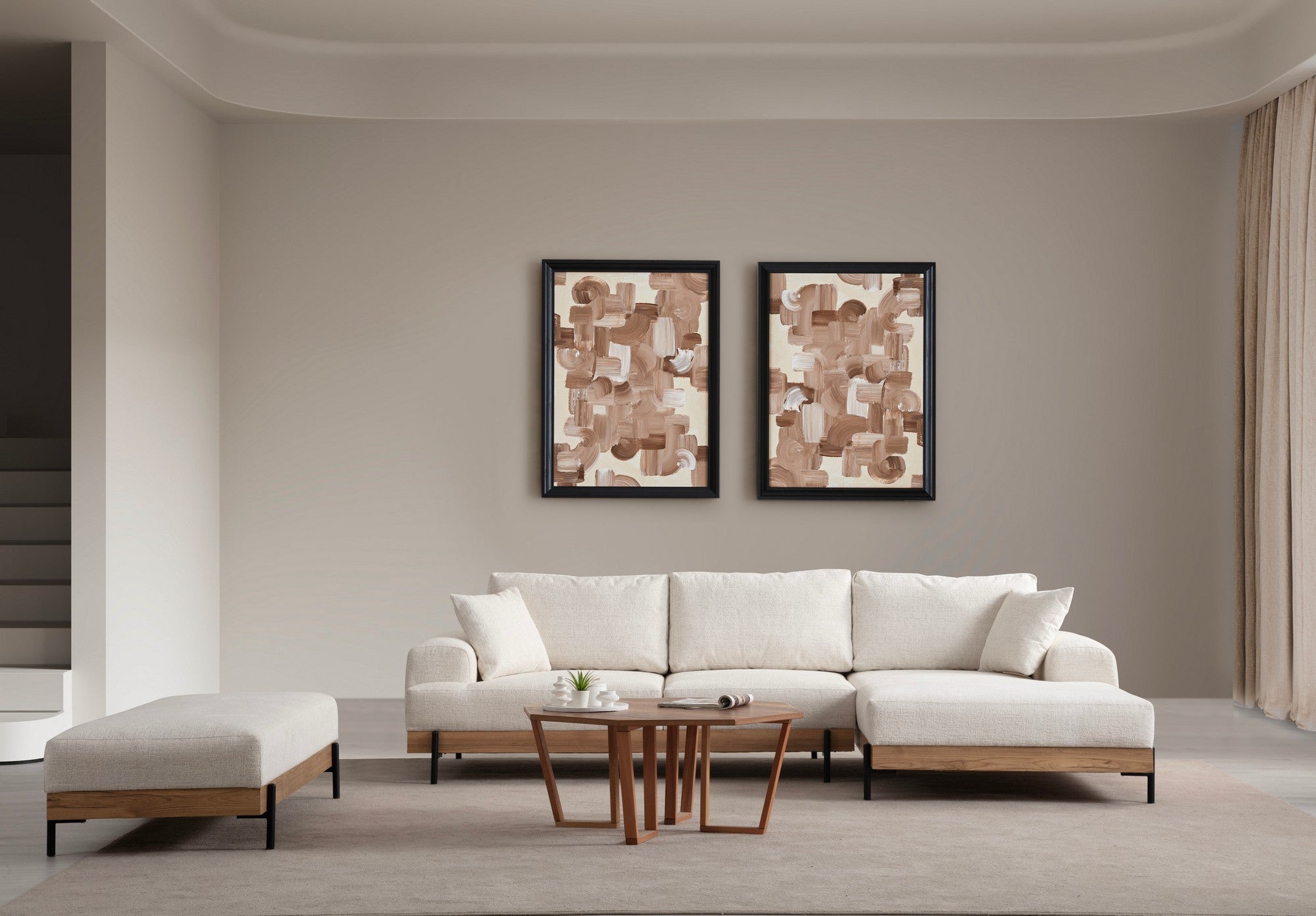 Sofá de canto elegante, branco, 280 x 170 cm | Estrutura em madeira de faia e aglomerado, 100% poliéster, assento em espuma macia | Design moderno com pernas de metal