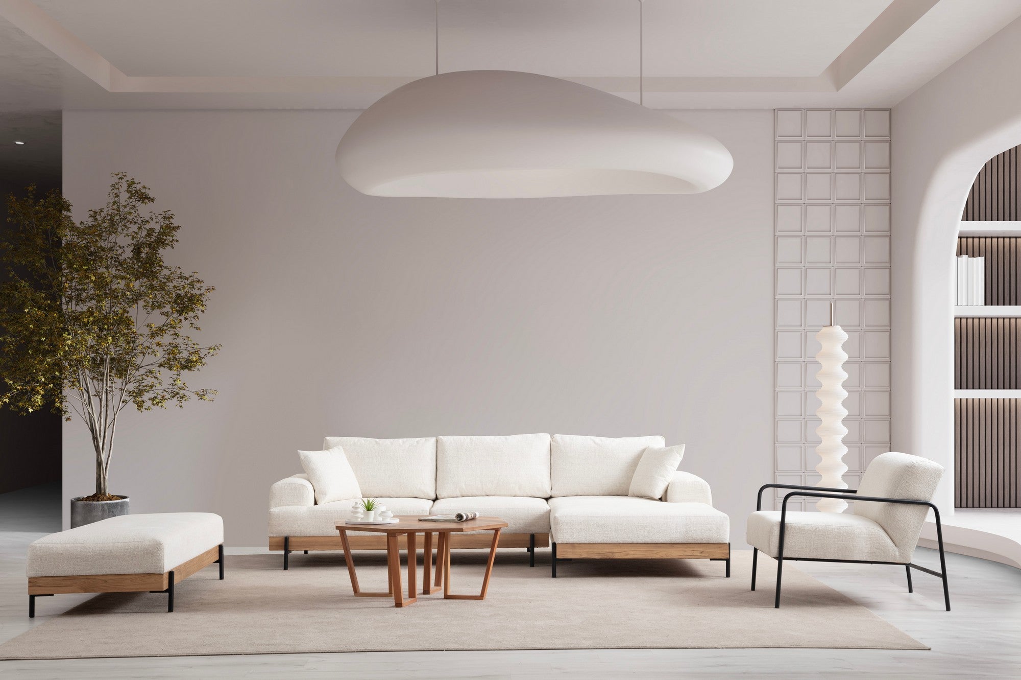 Sofá de canto elegante, branco, 280 x 170 cm | Estrutura em madeira de faia e aglomerado, 100% poliéster, assento em espuma macia | Design moderno com pernas de metal
