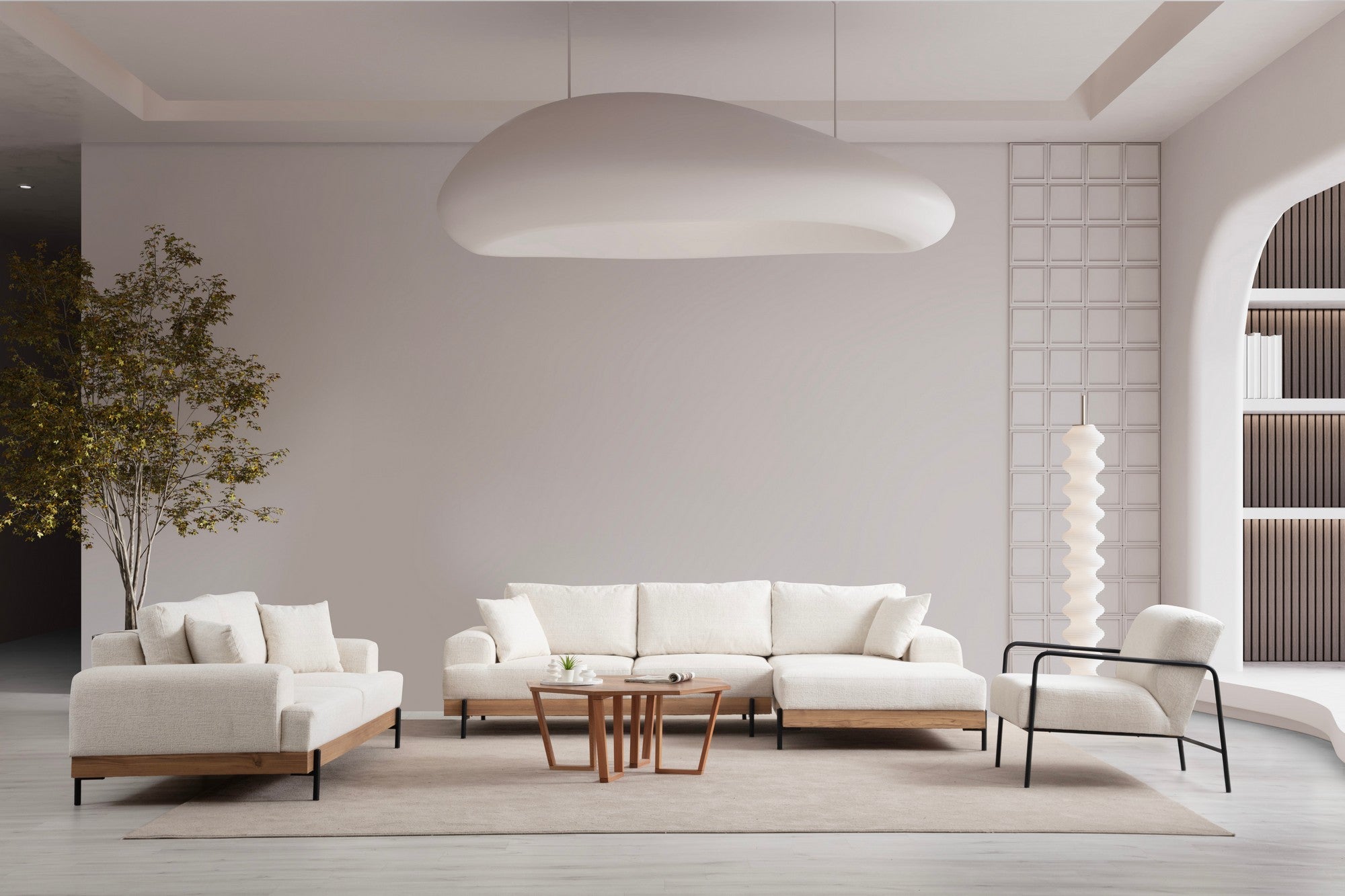 Sofá de canto elegante, branco, 280 x 170 cm | Estrutura em madeira de faia e aglomerado, 100% poliéster, assento em espuma macia | Design moderno com pernas de metal