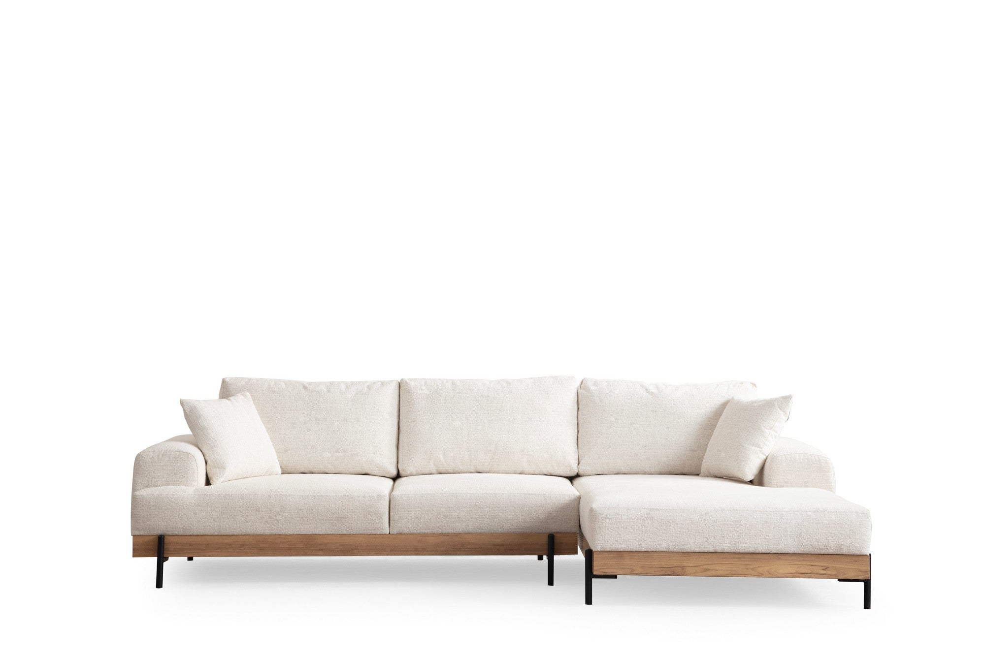 Sofá de canto elegante, branco, 280 x 170 cm | Estrutura em madeira de faia e aglomerado, 100% poliéster, assento em espuma macia | Design moderno com pernas de metal