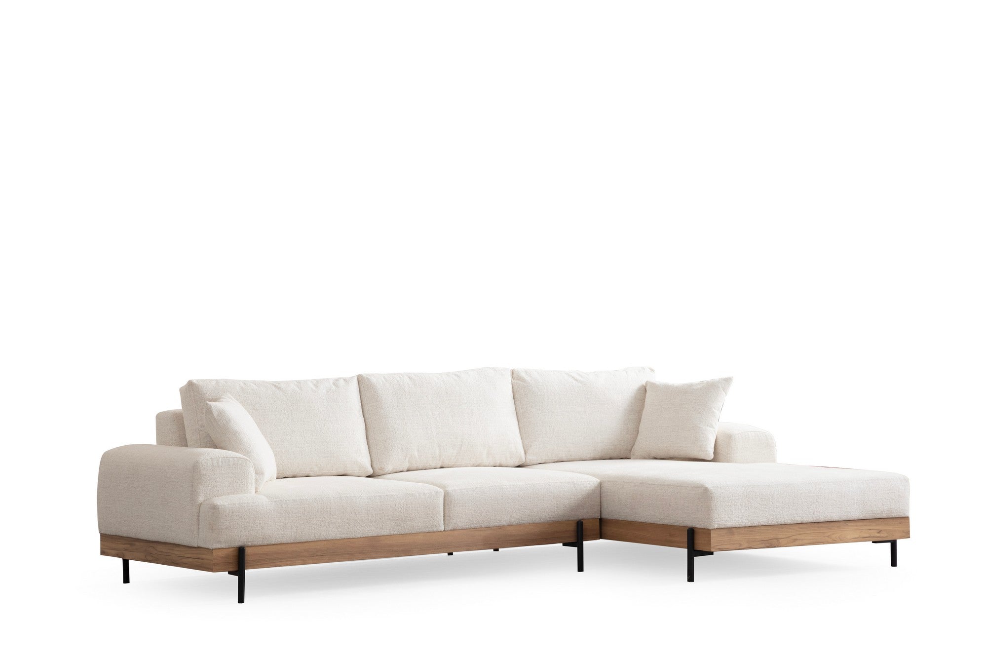 Sofá de canto elegante, branco, 280 x 170 cm | Estrutura em madeira de faia e aglomerado, 100% poliéster, assento em espuma macia | Design moderno com pernas de metal