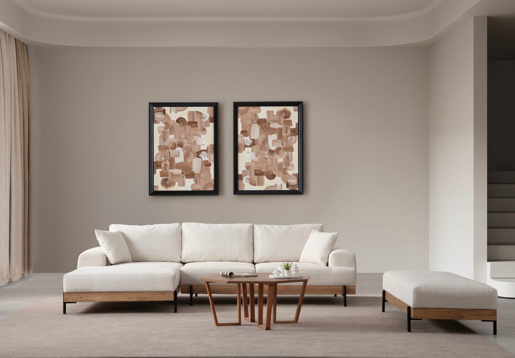Sofá de canto elegante, branco, 170 x 280 cm | Estrutura em madeira de faia e aglomerado, 100% poliéster, assento em espuma macia | Design moderno com pernas de metal