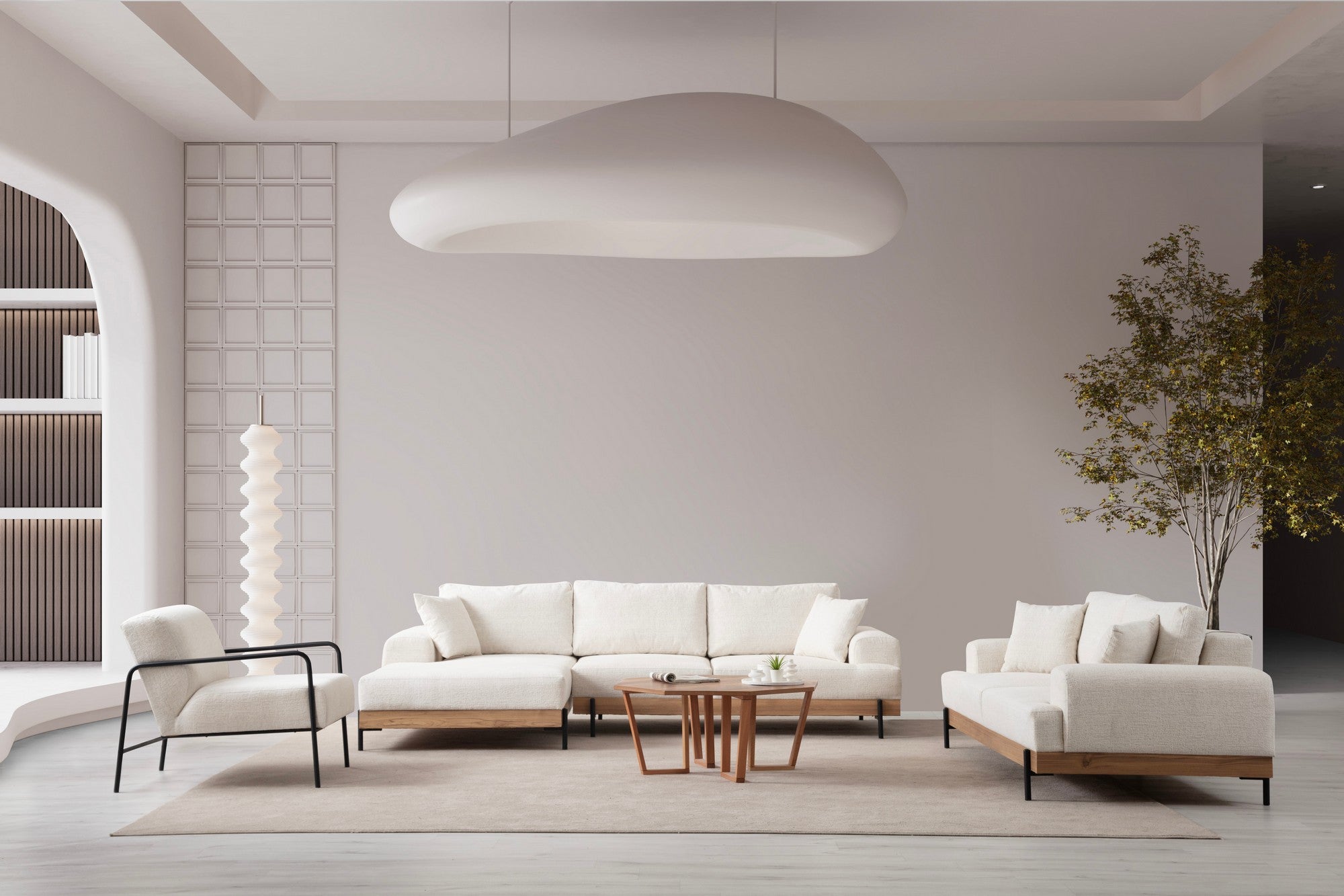 Sofá de canto elegante, branco, 170 x 280 cm | Estrutura em madeira de faia e aglomerado, 100% poliéster, assento em espuma macia | Design moderno com pernas de metal