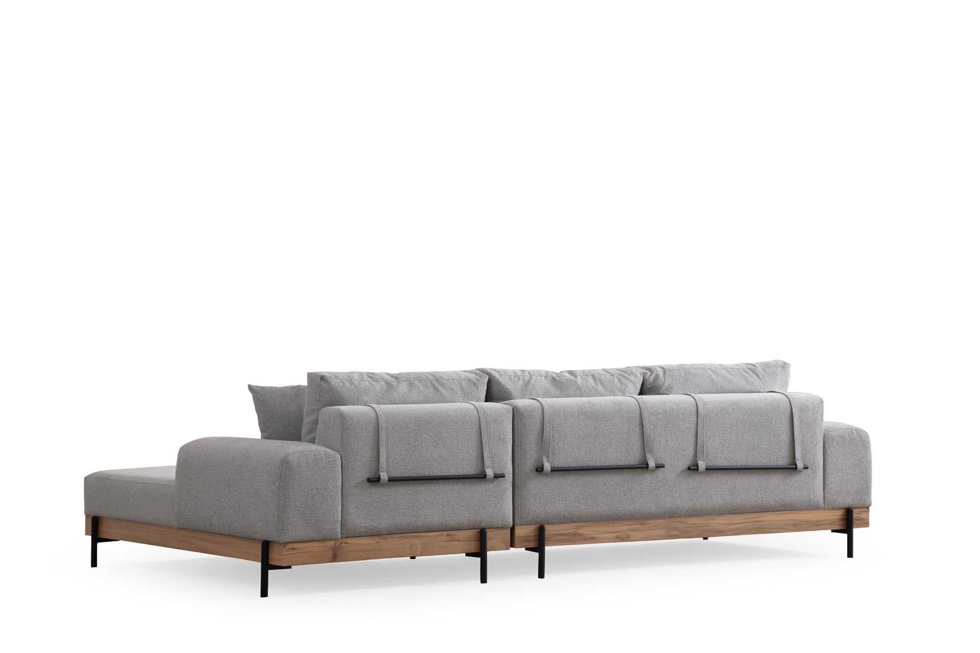 Sofá de canto elegante, cinza, 280 x 170 cm | Estrutura em madeira de faia e aglomerado, 100% poliéster, assento em espuma macia | Design moderno com pernas de metal, lavável a seco