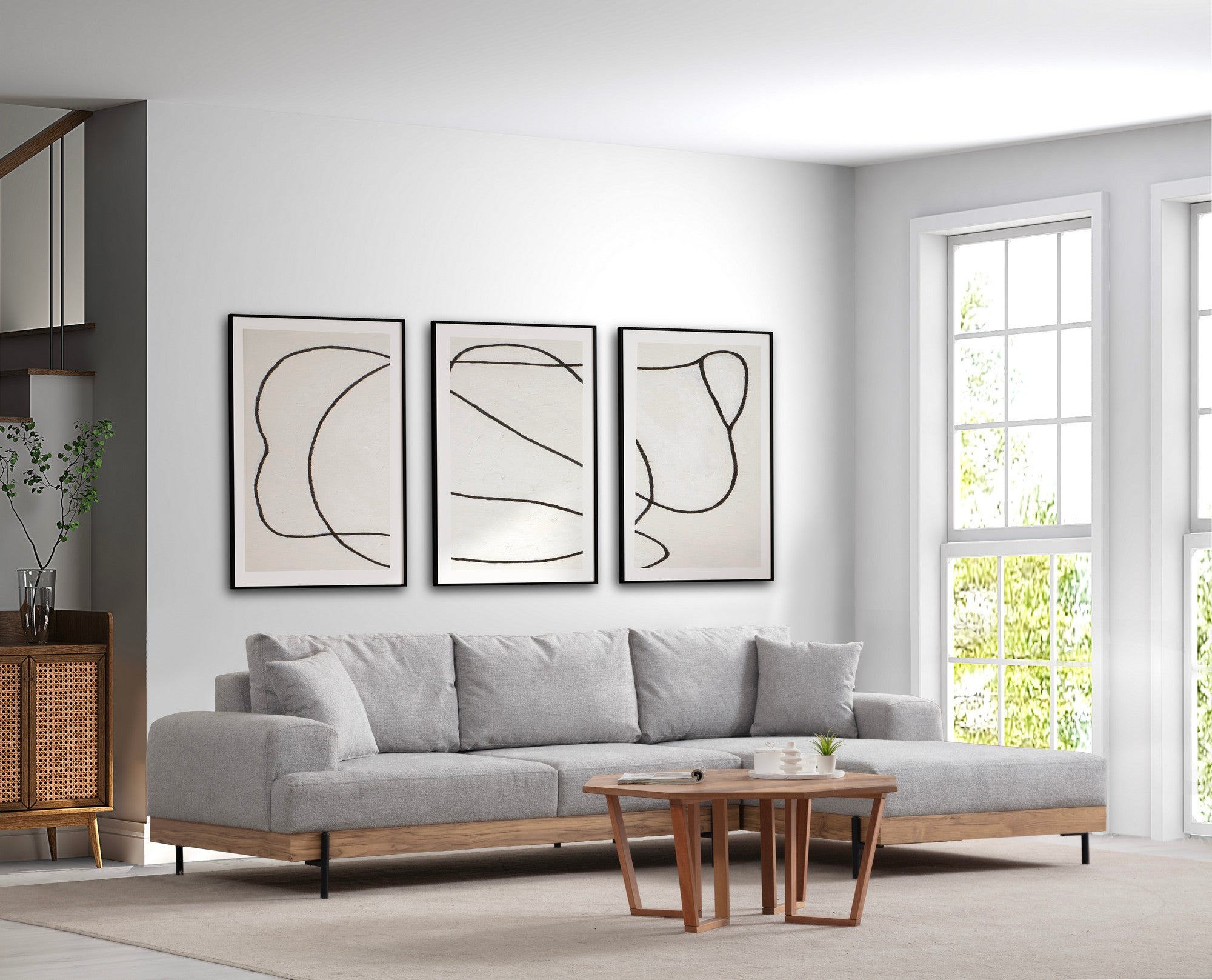 Sofá de canto elegante, cinza, 280 x 170 cm | Estrutura em madeira de faia e aglomerado, 100% poliéster, assento em espuma macia | Design moderno com pernas de metal, lavável a seco