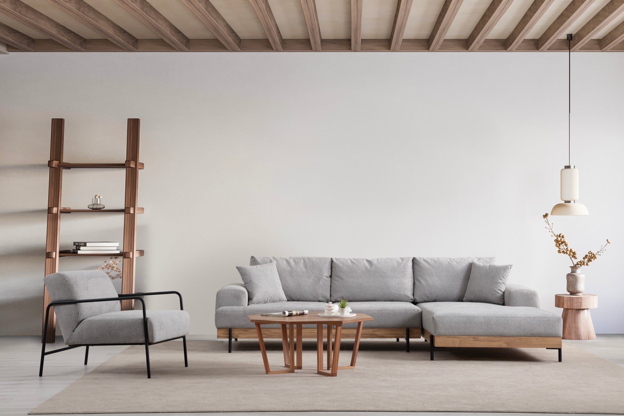 Sofá de canto elegante, cinza, 280 x 170 cm | Estrutura em madeira de faia e aglomerado, 100% poliéster, assento em espuma macia | Design moderno com pernas de metal, lavável a seco