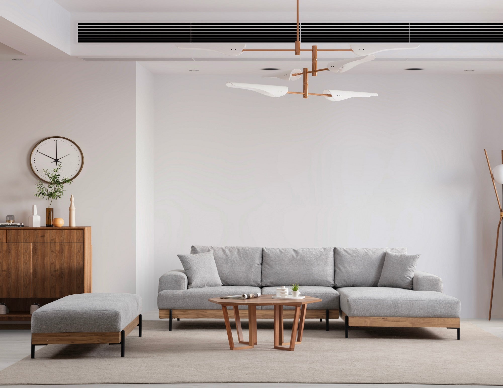 Sofá de canto elegante, cinza, 280 x 170 cm | Estrutura em madeira de faia e aglomerado, 100% poliéster, assento em espuma macia | Design moderno com pernas de metal, lavável a seco